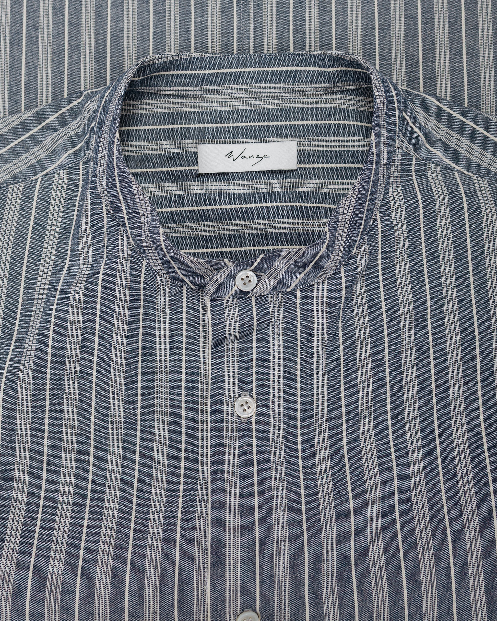 lost & found Wanze Wanze Band Collar Shirt Cotton Stripe Indigo