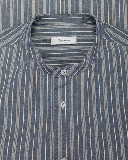 lost & found Wanze Wanze Band Collar Shirt Cotton Stripe Indigo