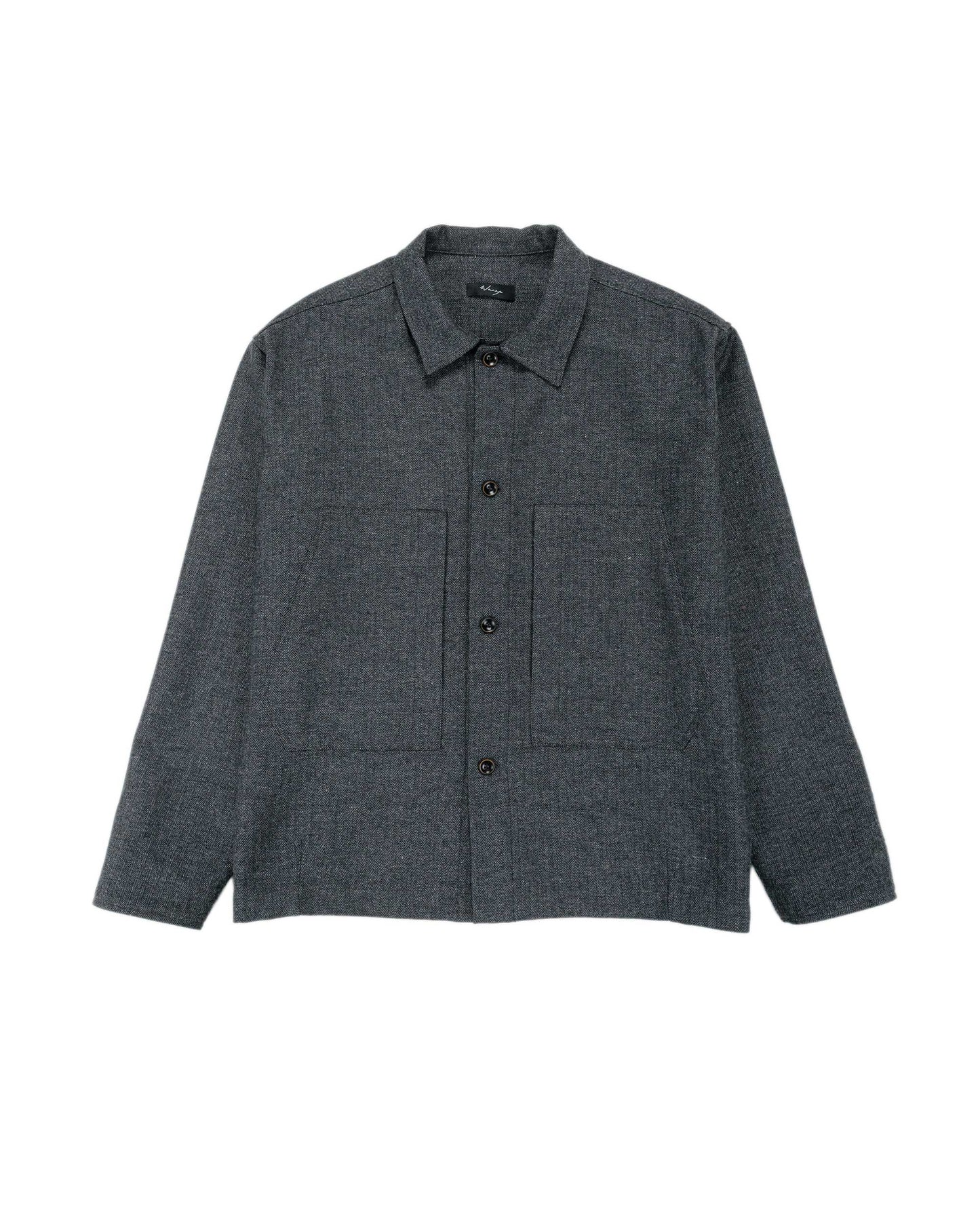 lost & found Wanze Wanze Chore Shirt Cotton Wool Herringbone Grey