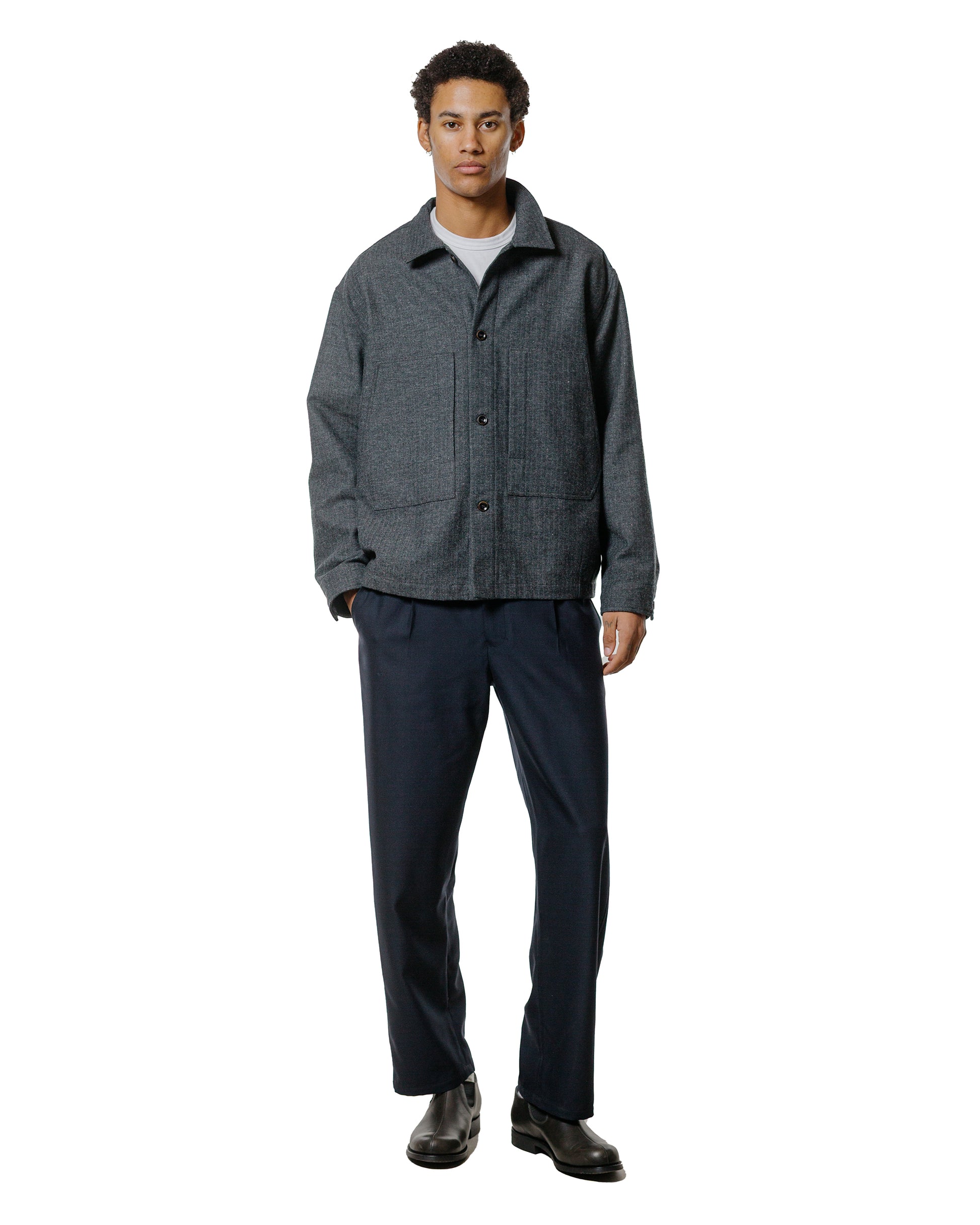 lost & found Wanze Wanze Chore Shirt Cotton Wool Herringbone Grey