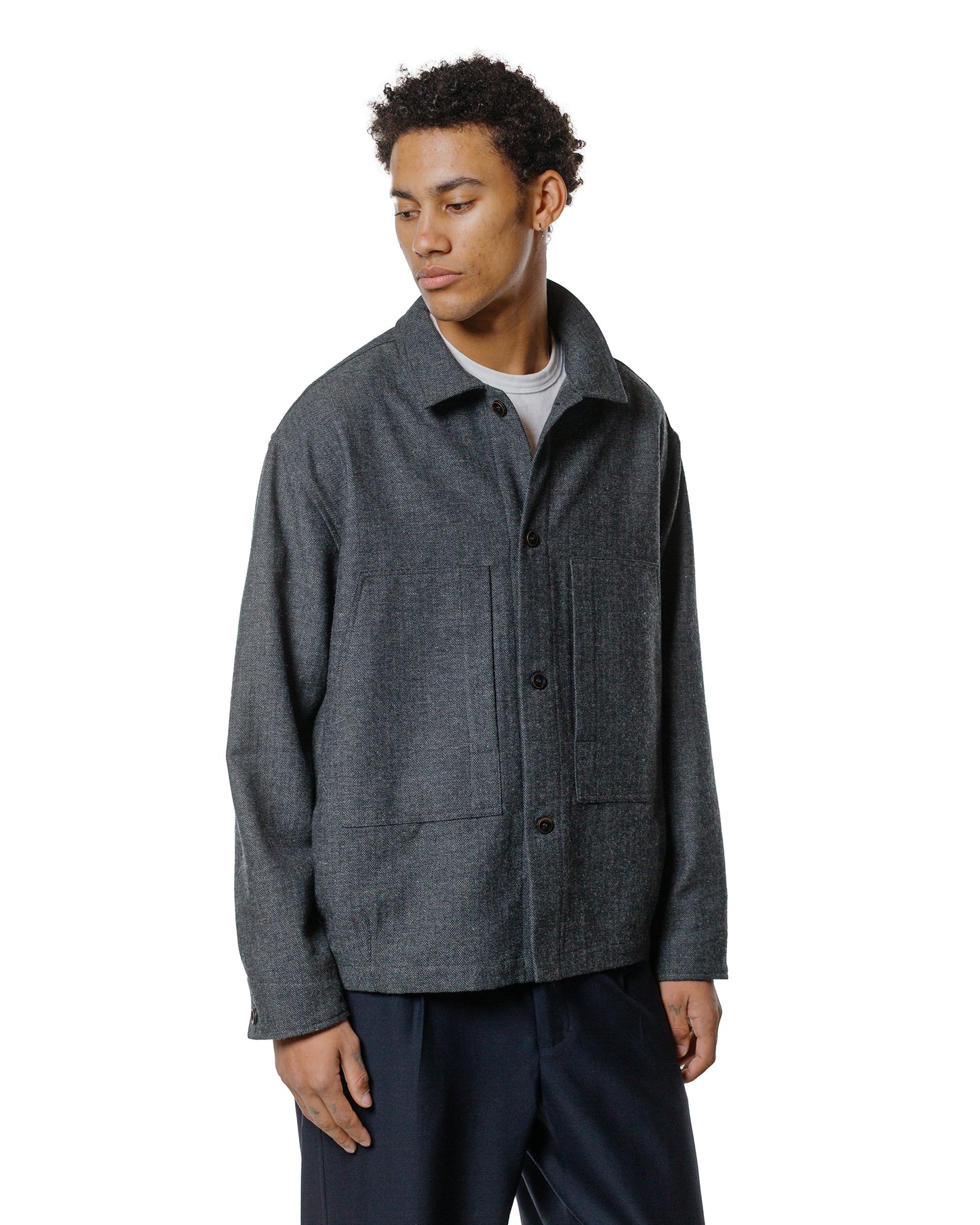 lost & found Wanze Wanze Chore Shirt Cotton Wool Herringbone Grey