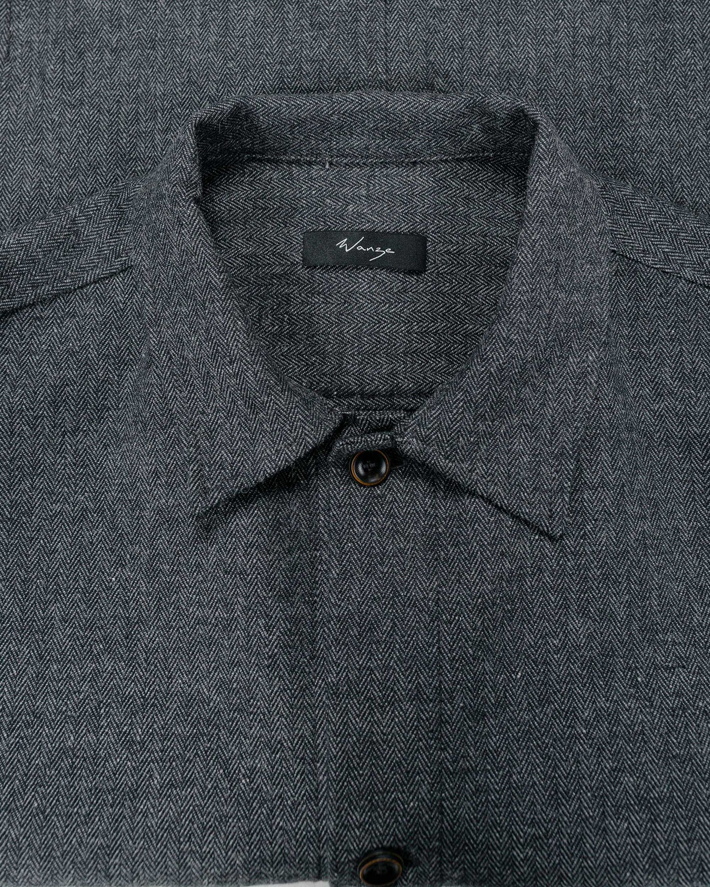 lost & found Wanze Wanze Chore Shirt Cotton Wool Herringbone Grey