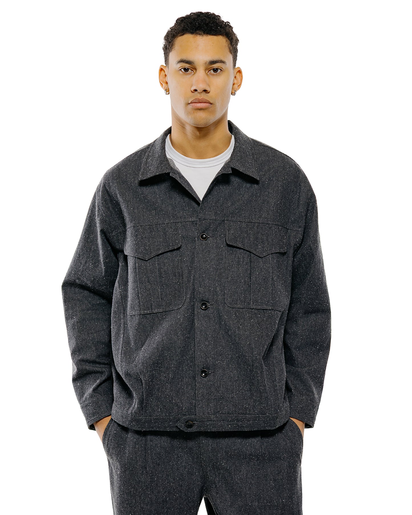 lost & found Wanze Wanze Cyclist Shirt Jacket Cotton Silk Chambray Black