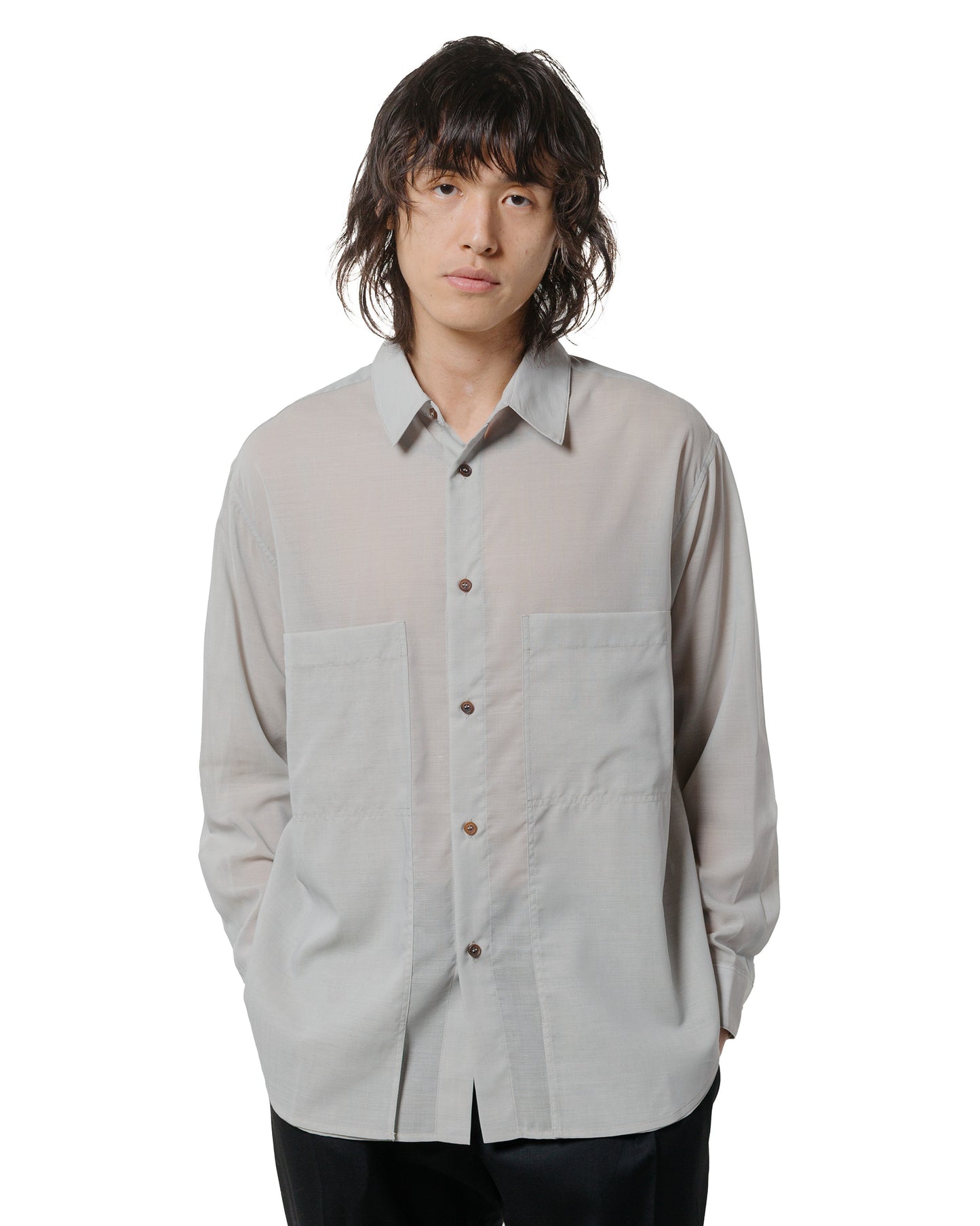 lost & found Wanze Wanze Layered Button Up Shirt Wool Voile Hazy Blue