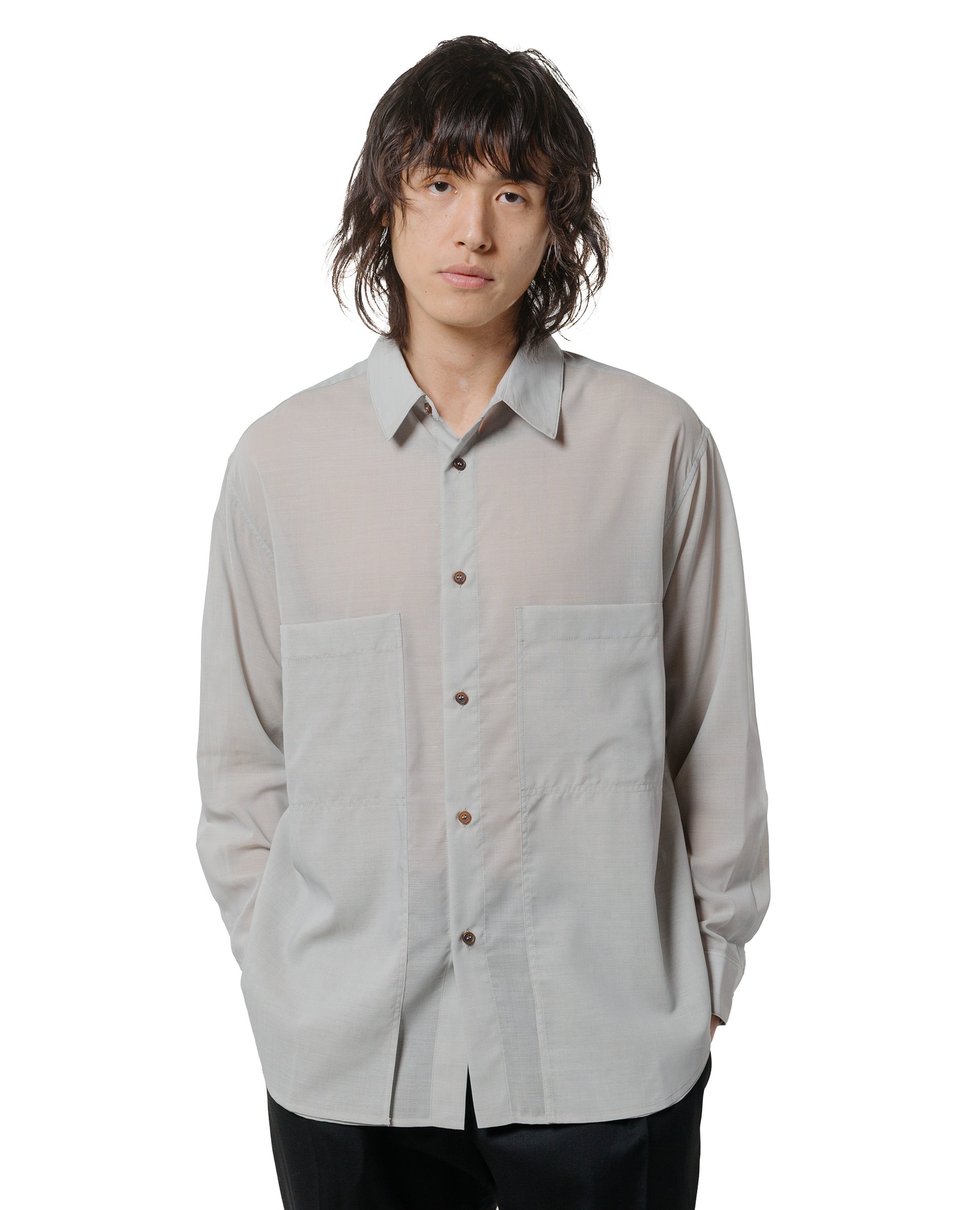 lost & found Wanze Wanze Layered Button Up Shirt Wool Voile Hazy Blue
