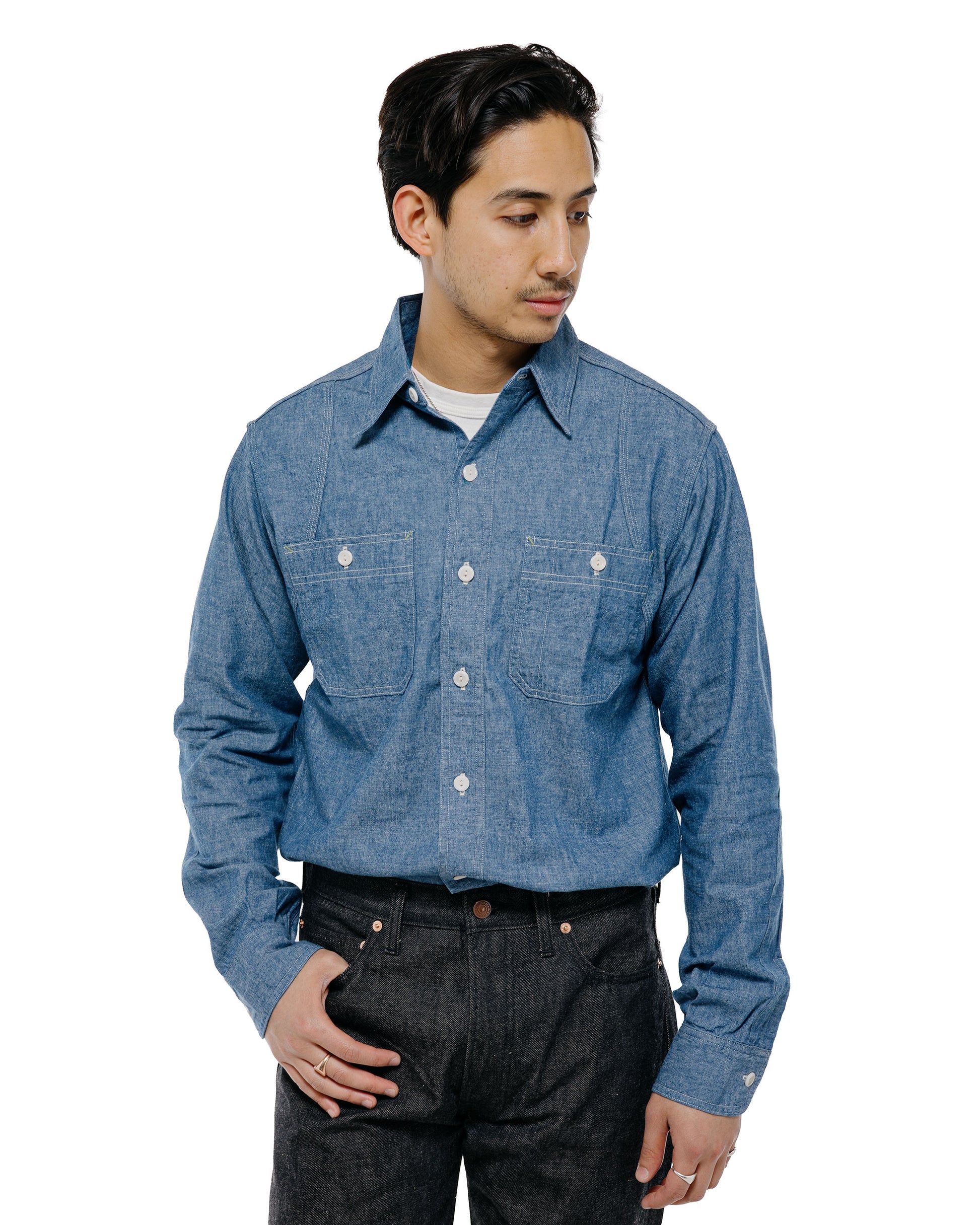 lost & found Warehouse Warehouse Lot. 3064 Ventilation Triple Stitch Chambray Shirt Sax
