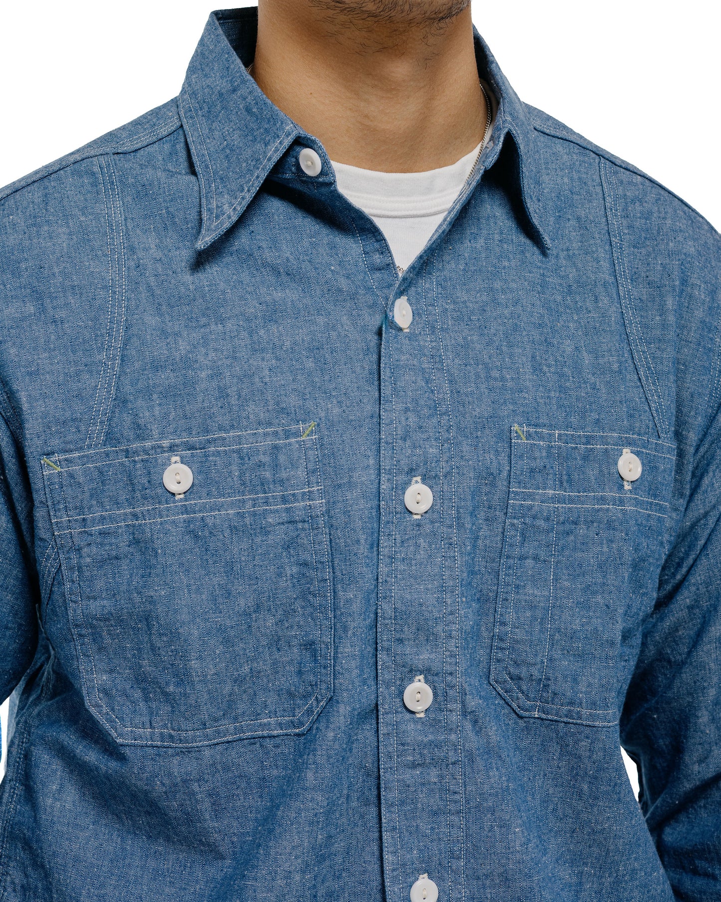 lost & found Warehouse Warehouse Lot. 3064 Ventilation Triple Stitch Chambray Shirt Sax