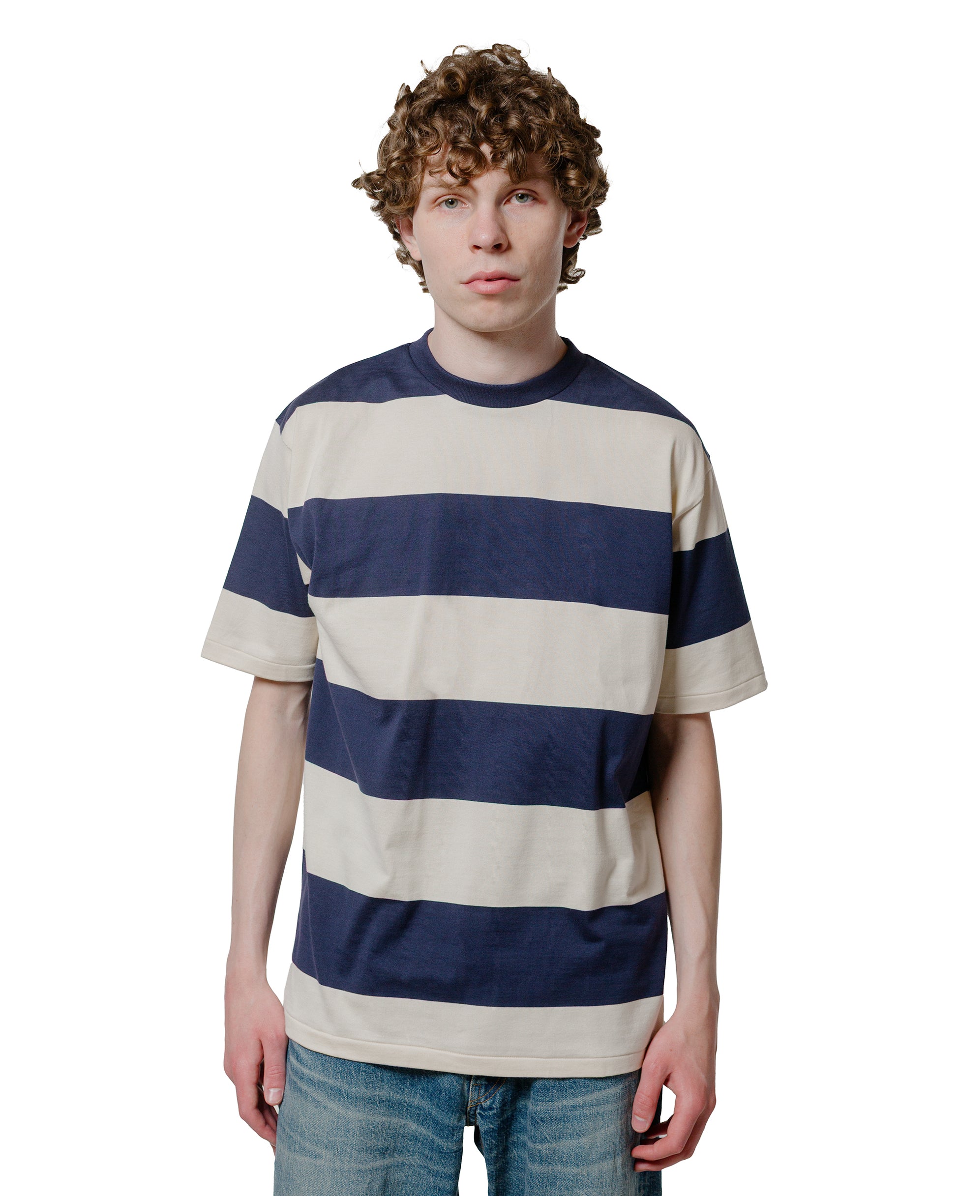 lost & found Warehouse Warehouse Lot. 4108 S/S 4in Border T Navy/Kinari