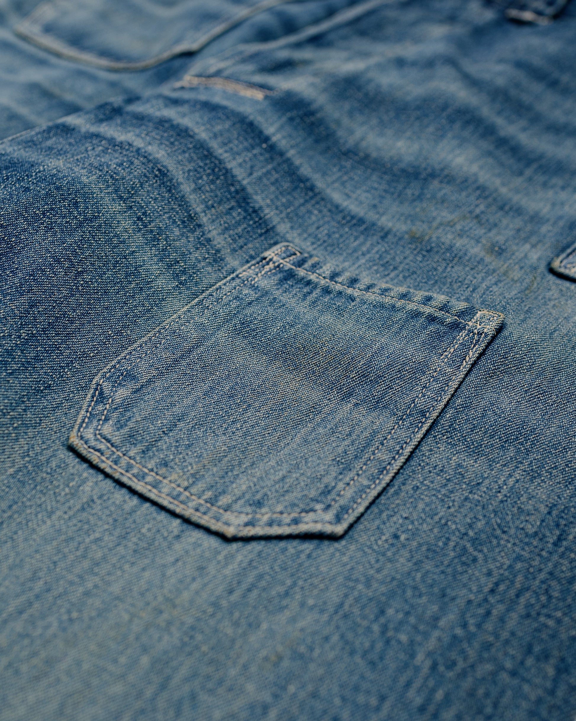 Warehouse Lot. JG-01 1910s Netmaker's Trousers Indigo Denim Used Wash
