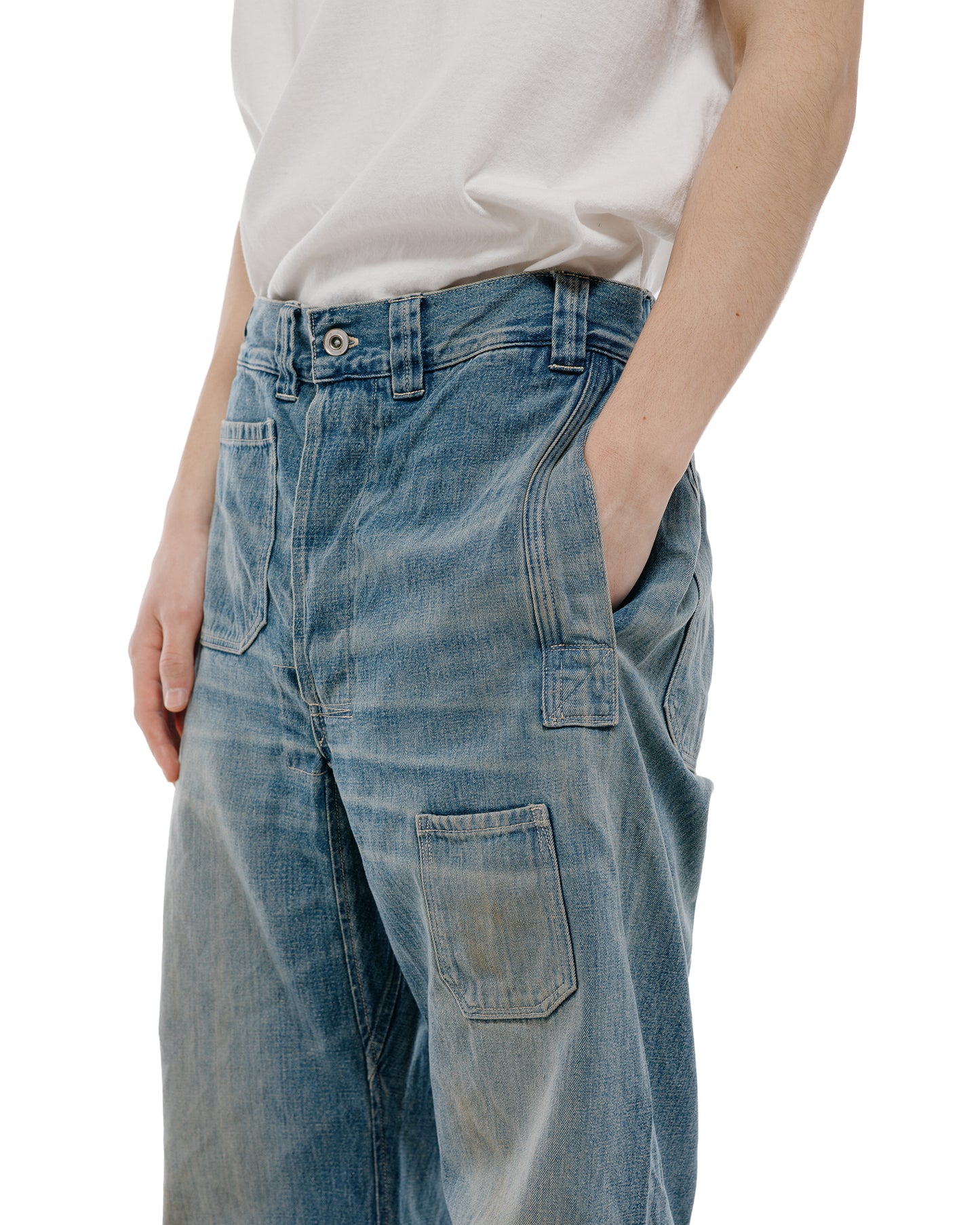lost & found Warehouse Warehouse Lot. JG-01 1910s Netmaker's Trousers Indigo Denim Used Wash (Light Colour)
