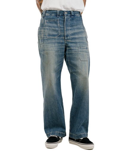 Warehouse Lot. JG-01 1910s Netmaker's Trousers Indigo Denim Used Wash (Light Colour)
