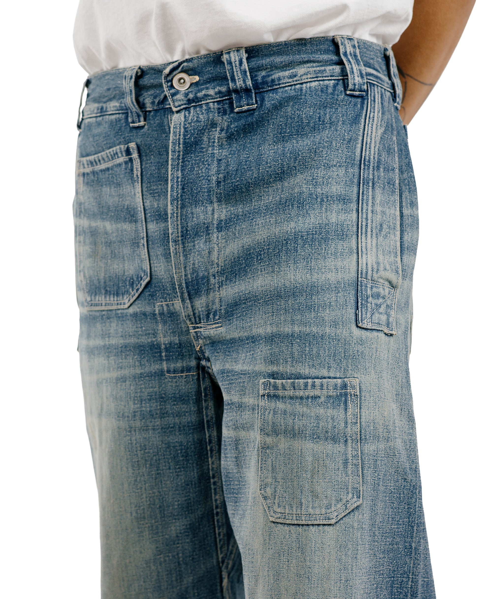 Warehouse Lot. JG-01 1910s Netmaker's Trousers Indigo Denim Used Wash (Light Colour)