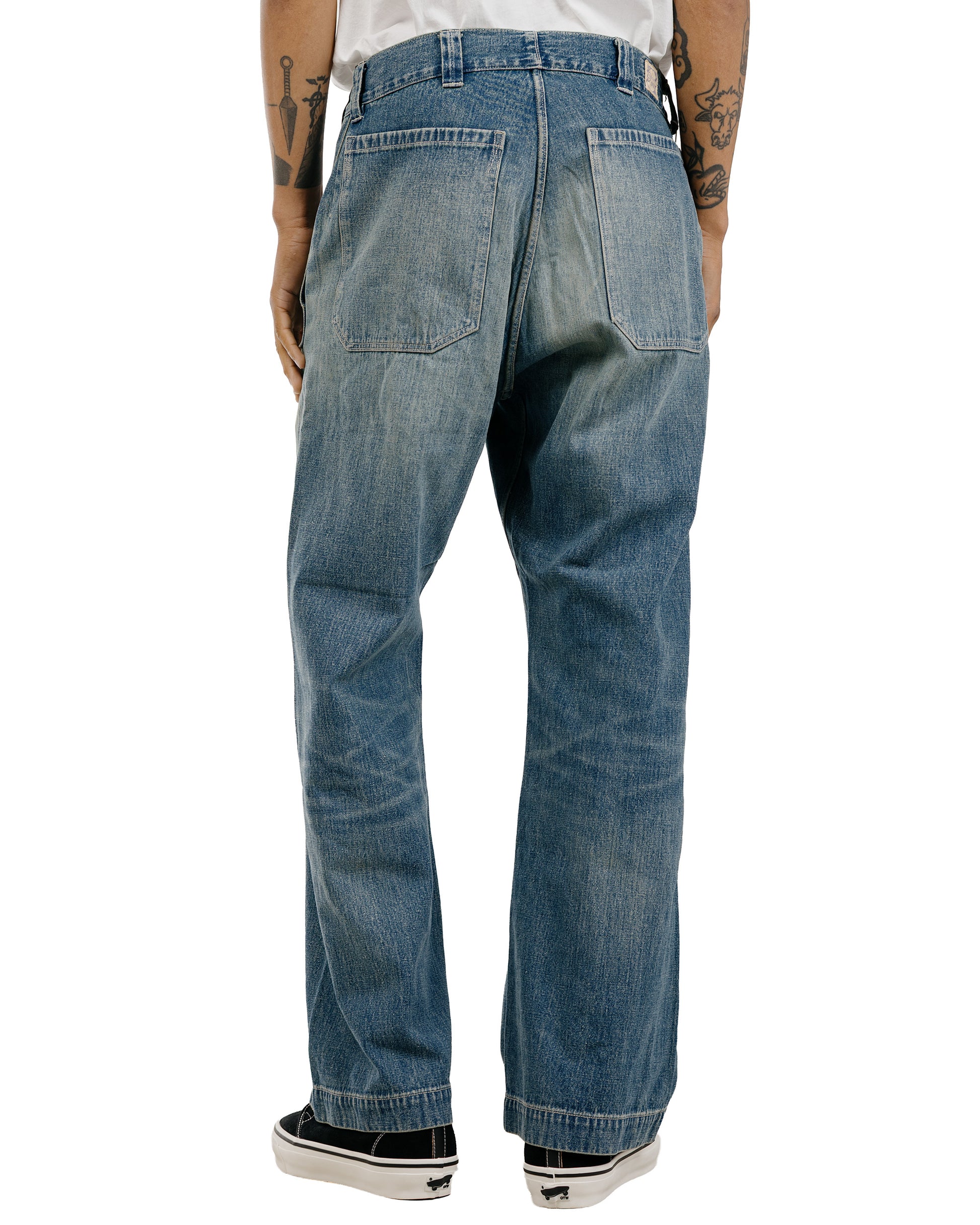 Warehouse Lot. JG-01 1910s Netmaker's Trousers Indigo Denim Used Wash (Light Colour)