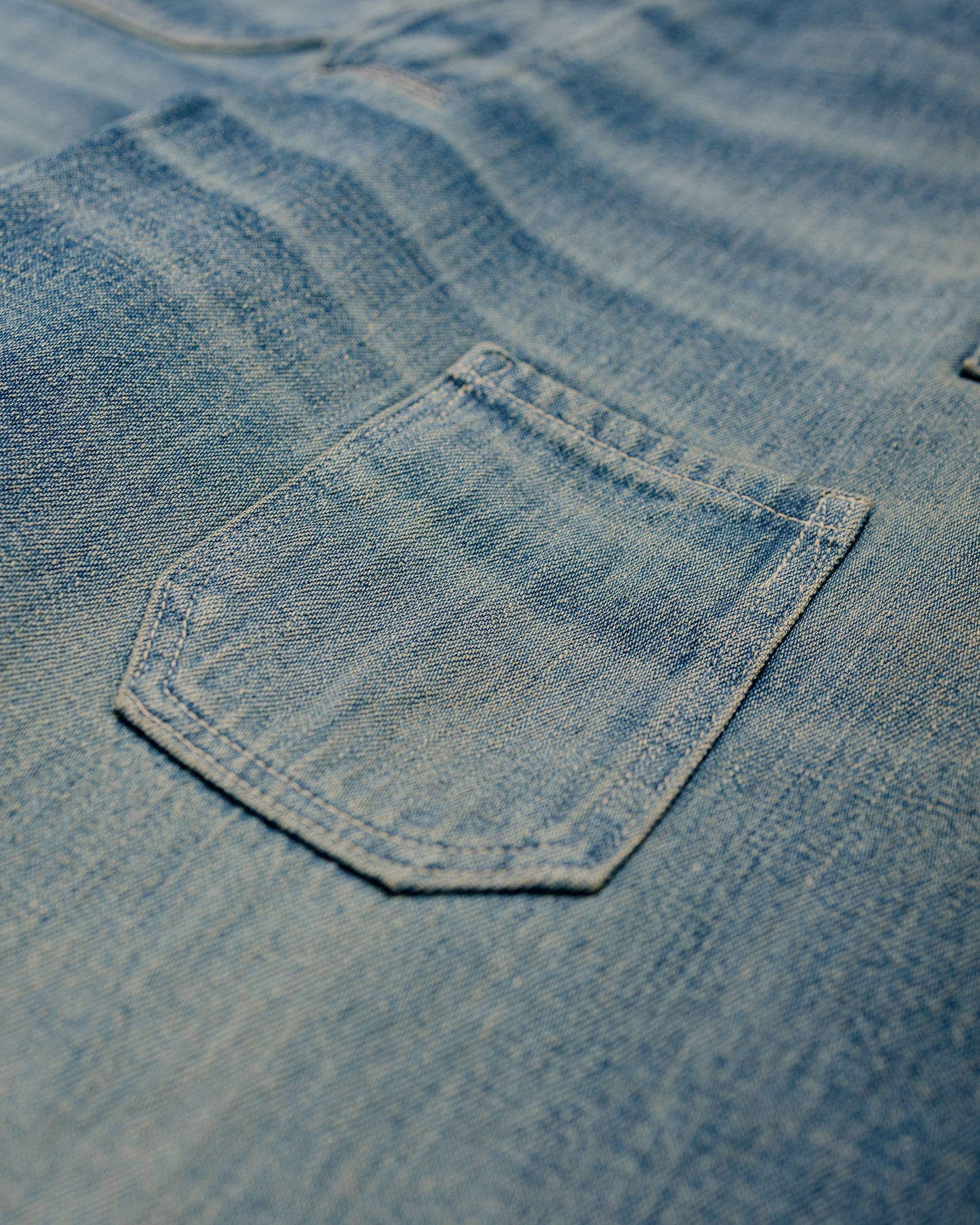 Warehouse Lot. JG-01 1910s Netmaker's Trousers Indigo Denim Used Wash (Light Colour)