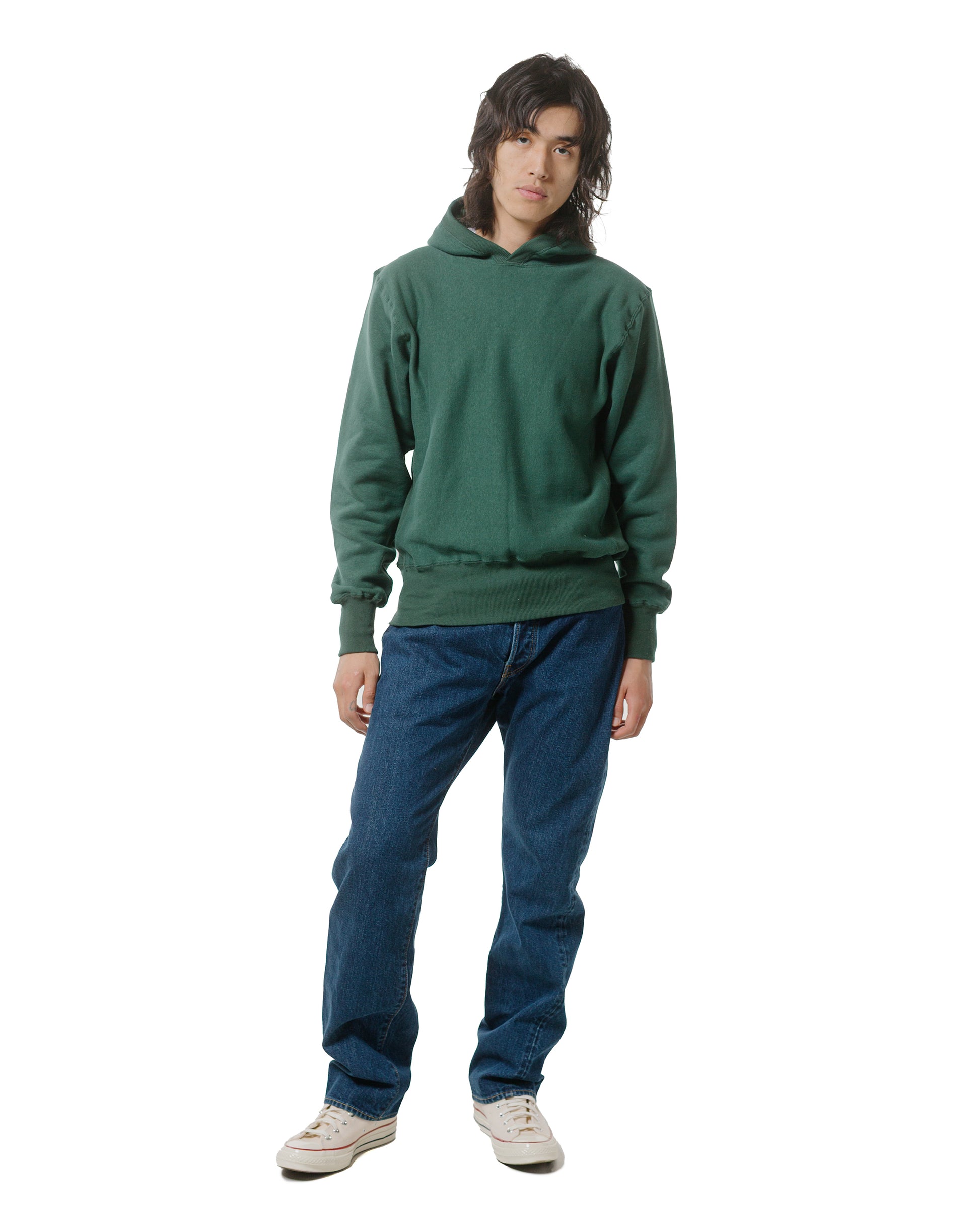 lost & found Warehouse Warehouse Lot. JG-CS17 Rib-Trimmed RW Hoodie No Print Dark Green