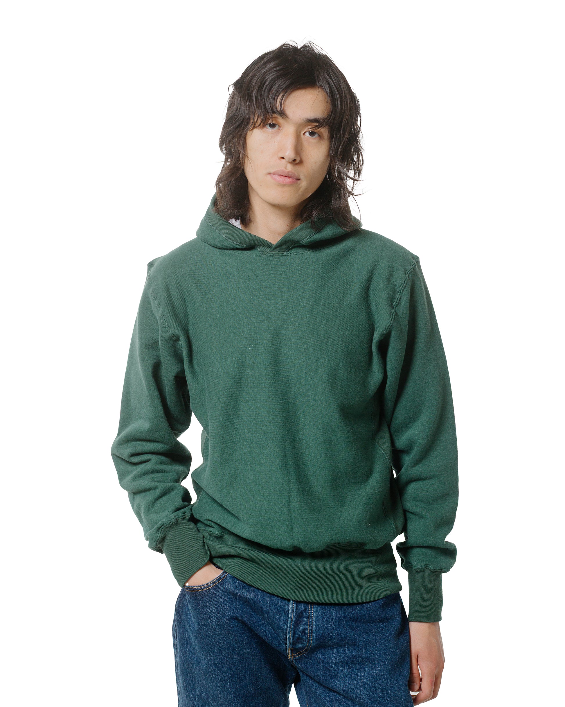 lost & found Warehouse Warehouse Lot. JG-CS17 Rib-Trimmed RW Hoodie No Print Dark Green