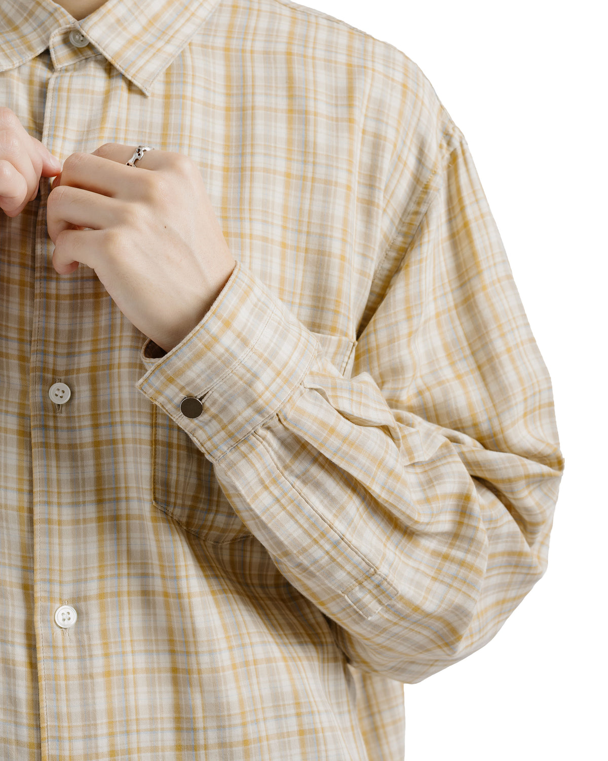 awasa Regular Collar Double Gauze Shirt Beige Check