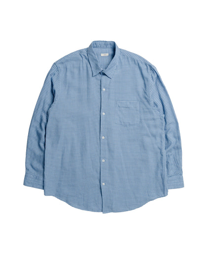 awasa Regular Collar Double Gauze Shirt Blue Check