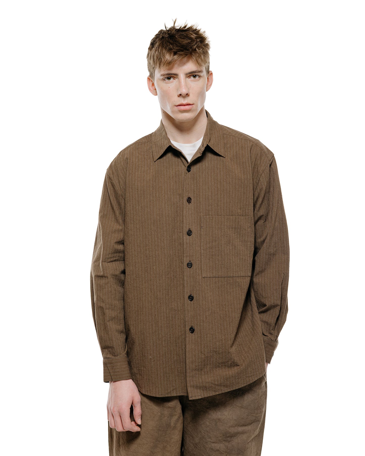 lost & found evan kinori evan kinori Big Shirt Two Hemp/Cotton Stripe Charcoal/Dark Olive