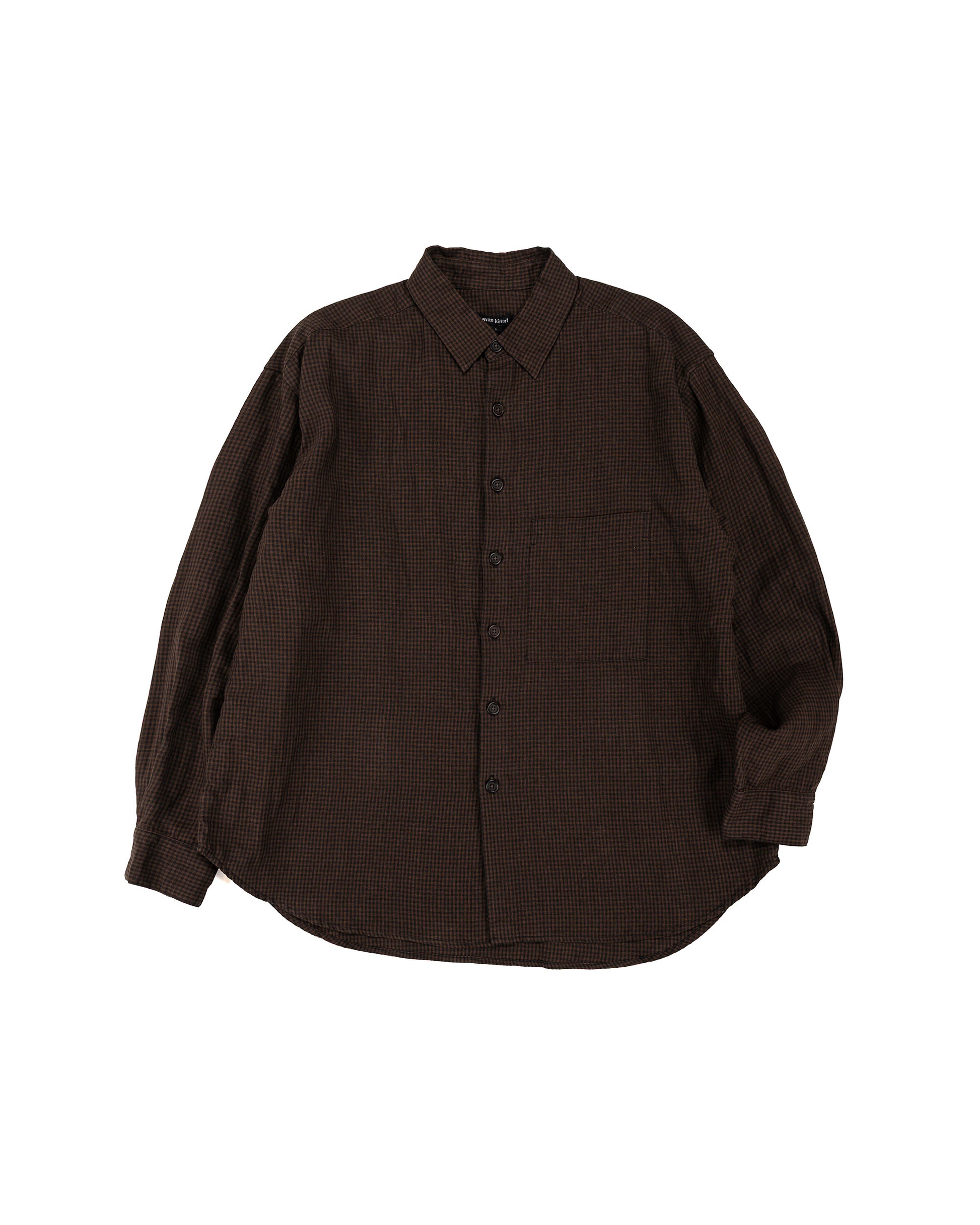 lost & found evan kinori evan kinori Big Shirt Two Overdyed Linen Check Brown/Black Logwood Overdye