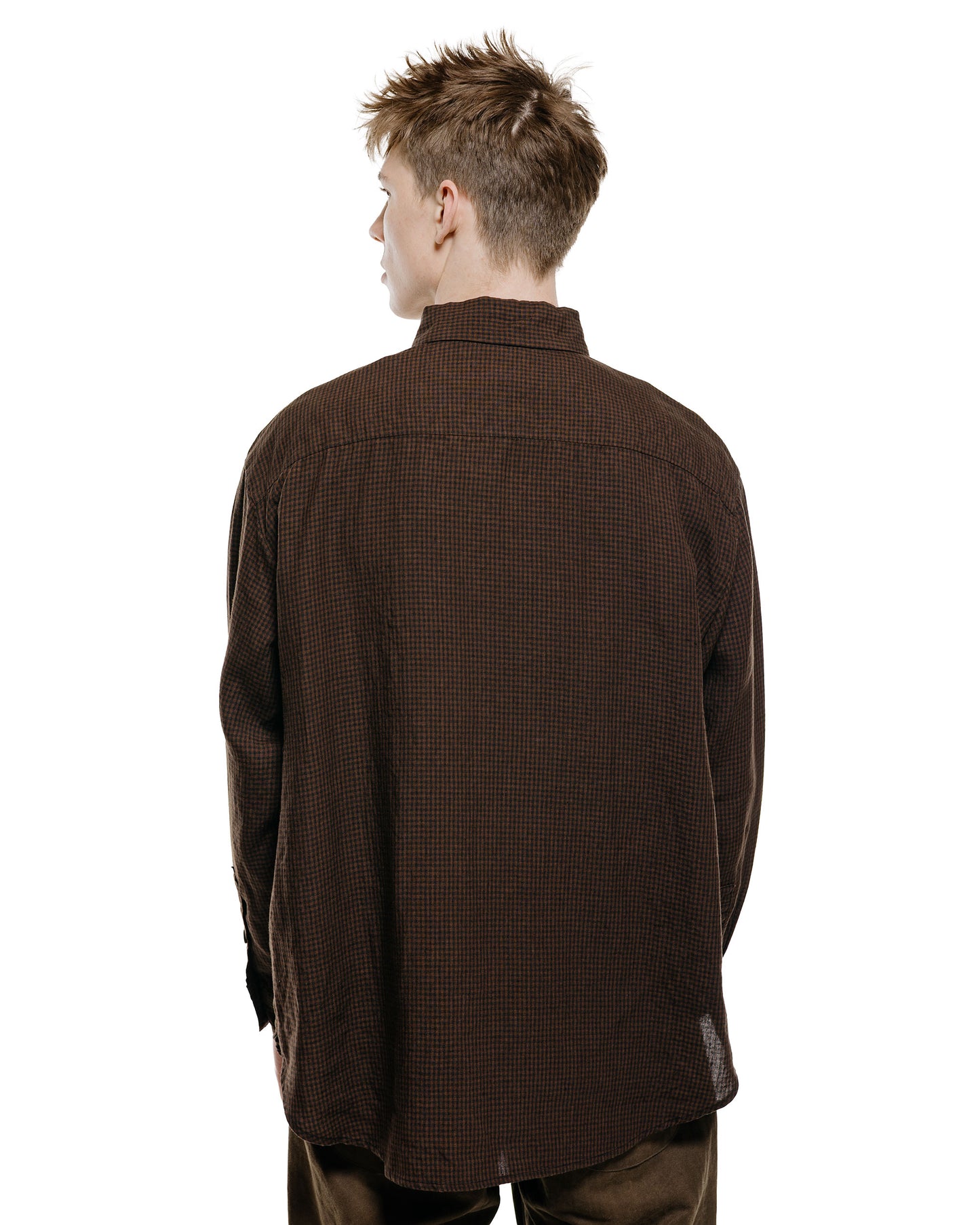lost & found evan kinori evan kinori Big Shirt Two Overdyed Linen Check Brown/Black Logwood Overdye