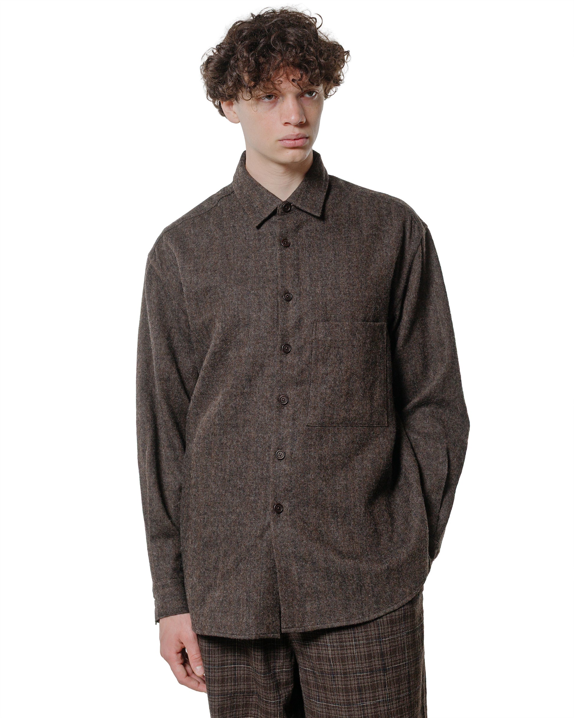 lost & found evan kinori evan kinori Big Shirt Two Undyed Wool Herringbone Dark Brown
