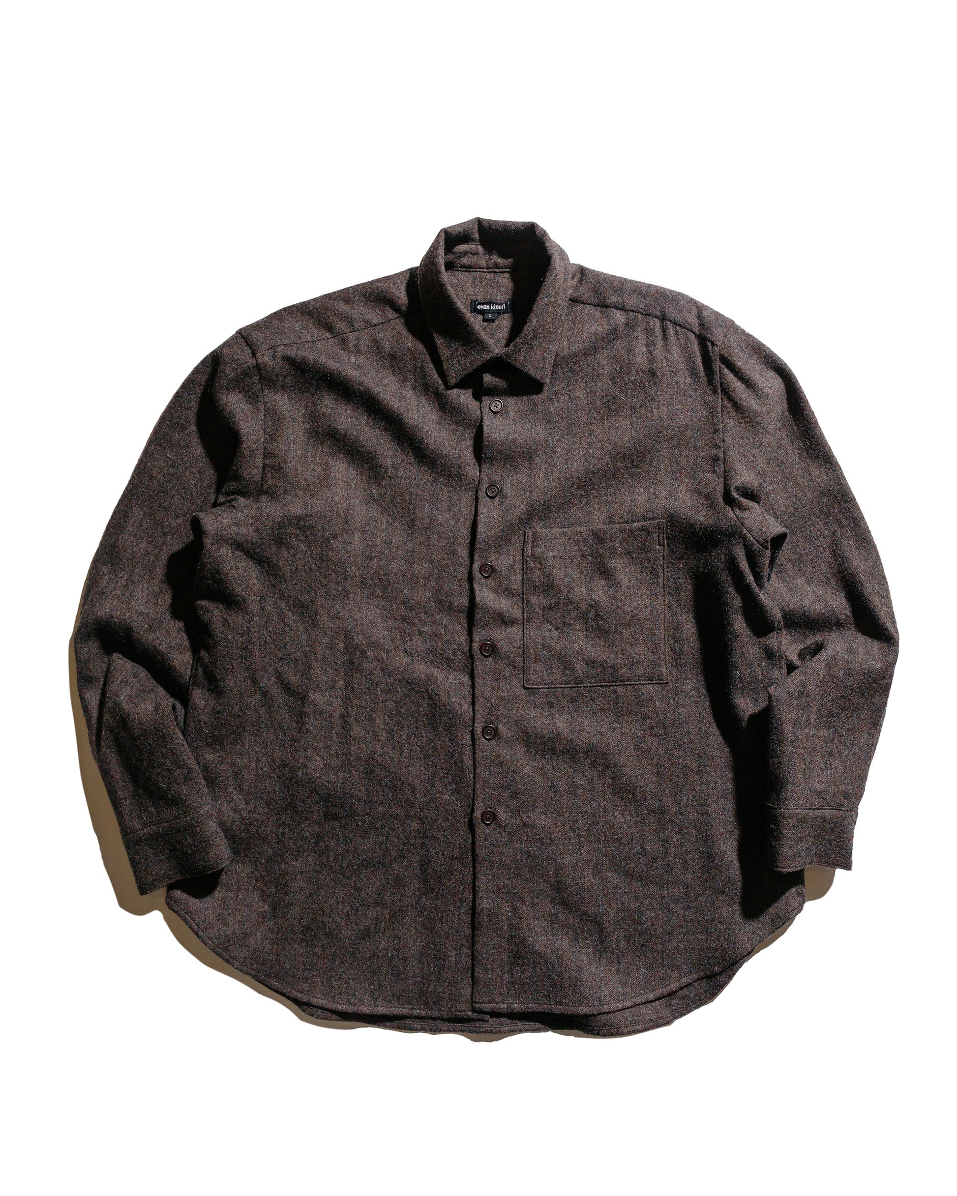 lost & found evan kinori evan kinori Big Shirt Two Undyed Wool Herringbone Dark Brown