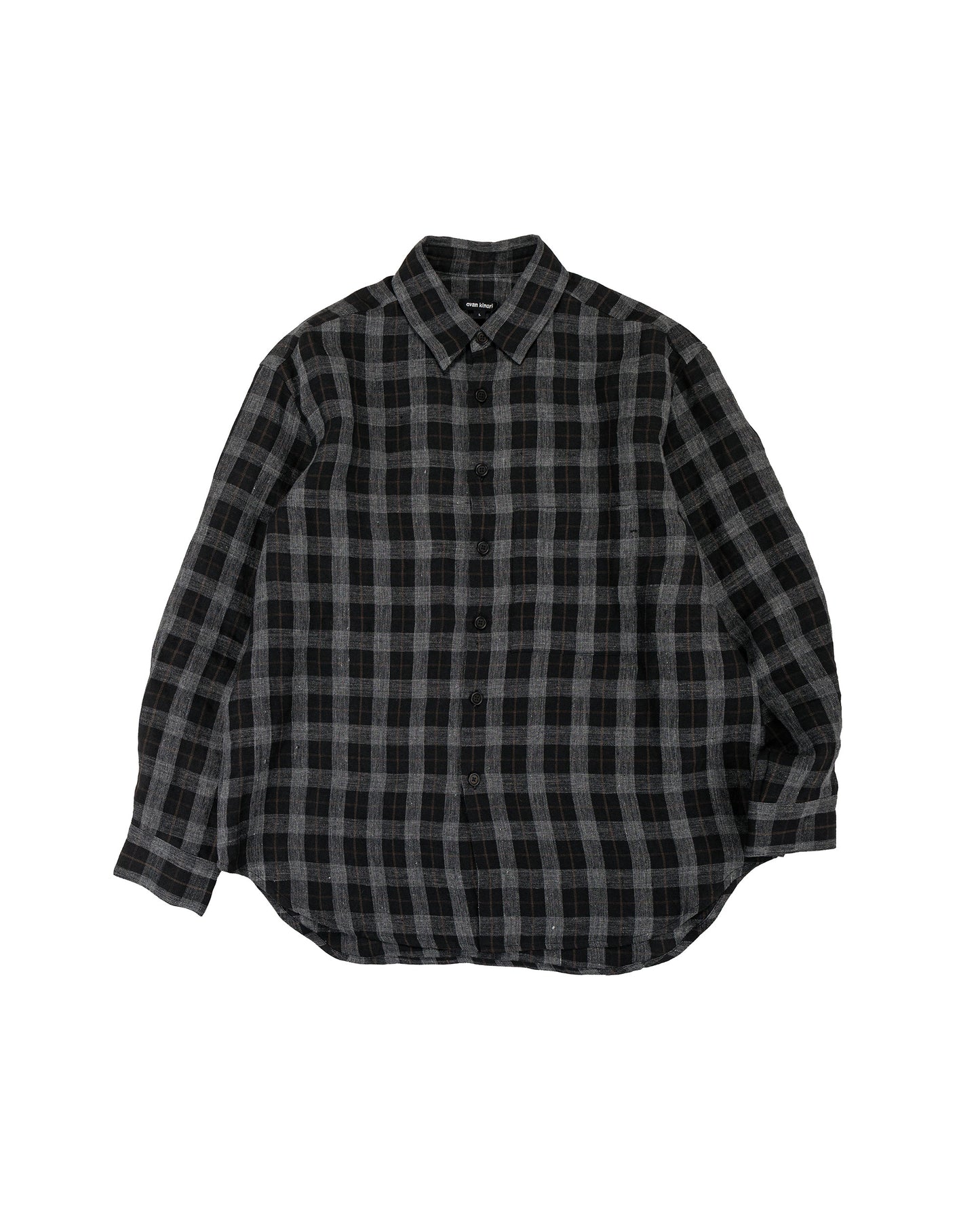 lost & found evan kinori evan kinori Big Shirt Two Yarn Dye Linen Check Charcoal/Brown/Black