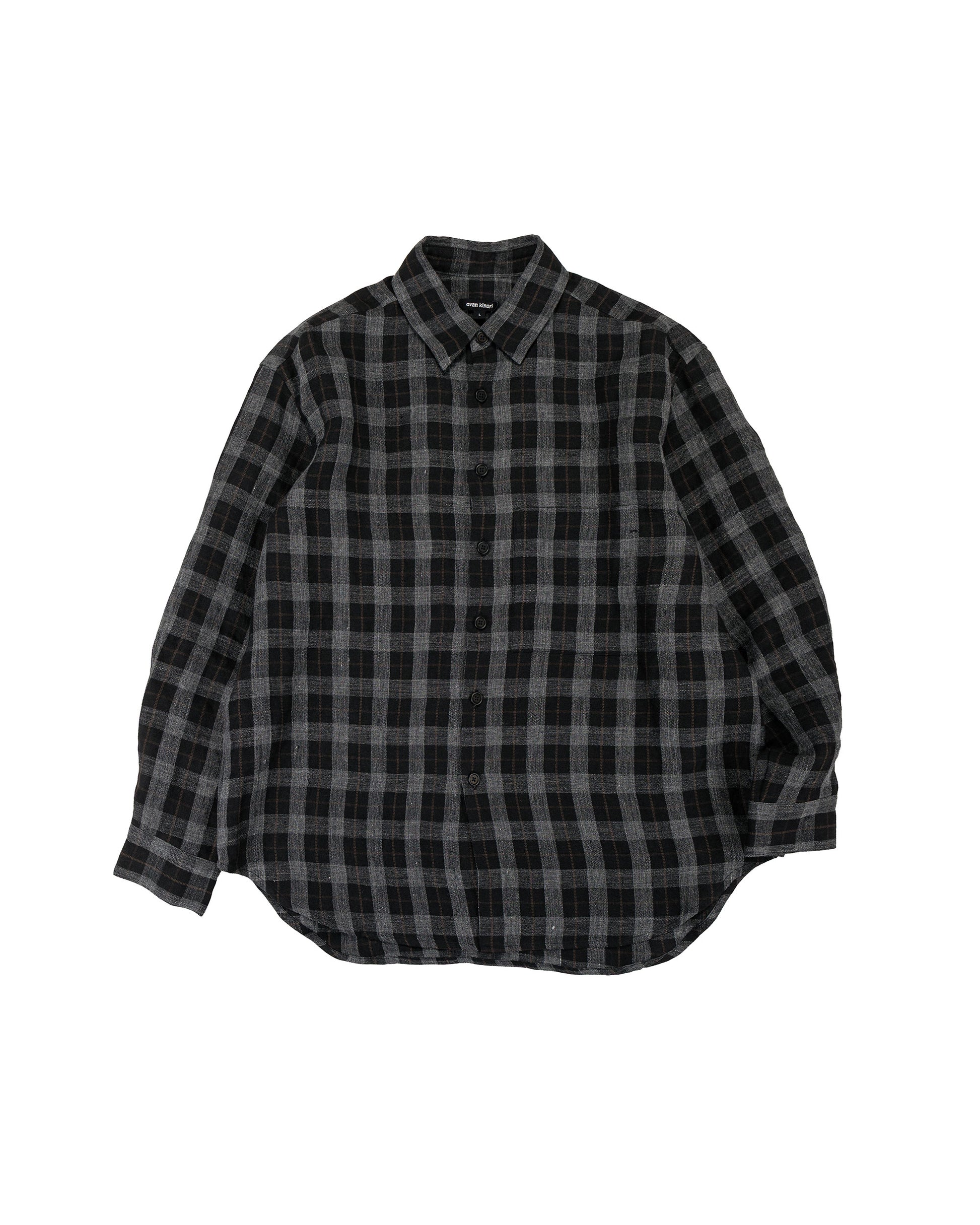 lost & found evan kinori evan kinori Big Shirt Two Yarn Dye Linen Check Charcoal/Brown/Black