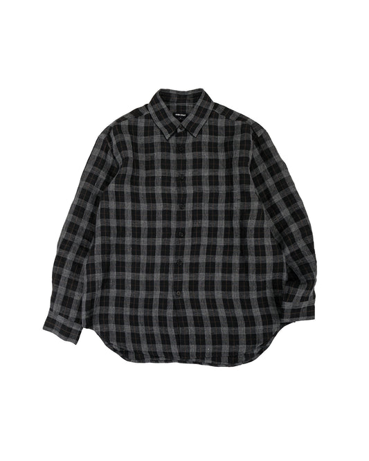 lost & found evan kinori evan kinori Big Shirt Two Yarn Dye Linen Check Charcoal/Brown/Black