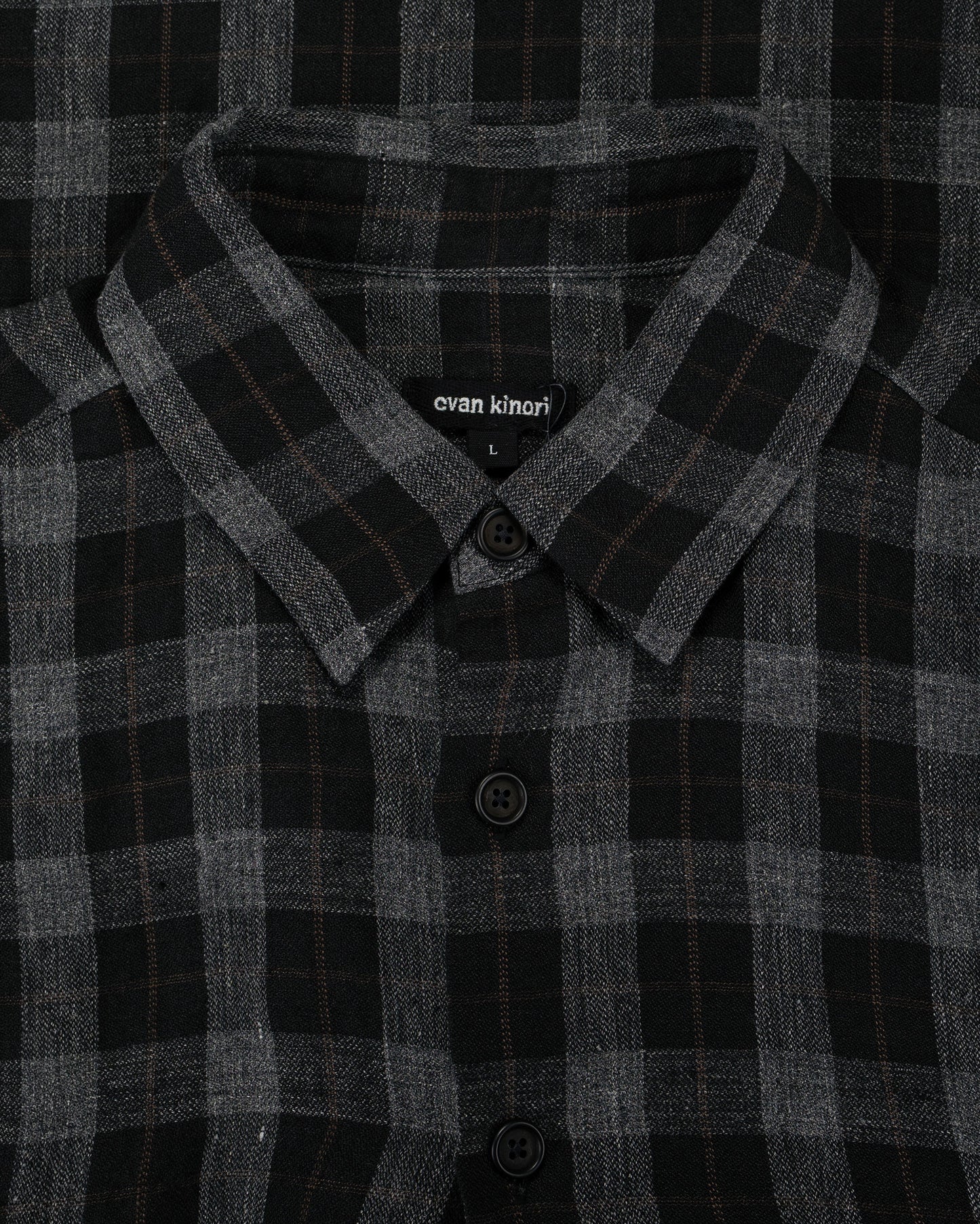 lost & found evan kinori evan kinori Big Shirt Two Yarn Dye Linen Check Charcoal/Brown/Black