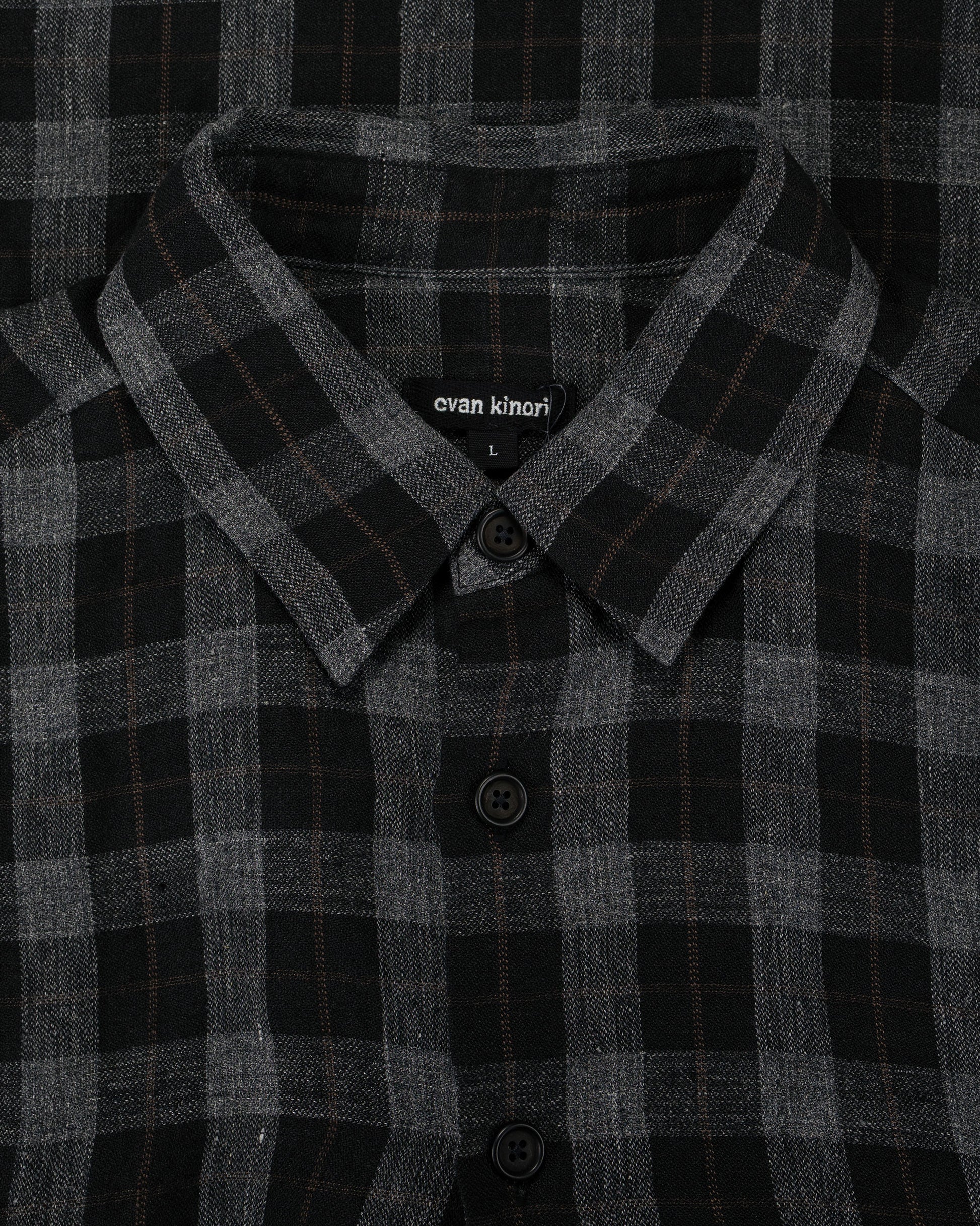 lost & found evan kinori evan kinori Big Shirt Two Yarn Dye Linen Check Charcoal/Brown/Black