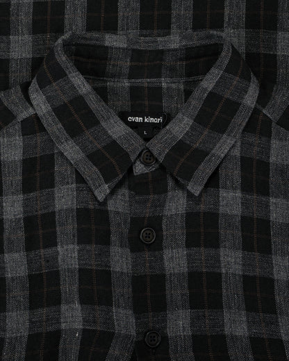 lost & found evan kinori evan kinori Big Shirt Two Yarn Dye Linen Check Charcoal/Brown/Black