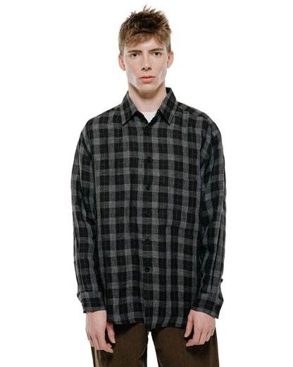 lost & found evan kinori evan kinori Big Shirt Two Yarn Dye Linen Check Charcoal/Brown/Black