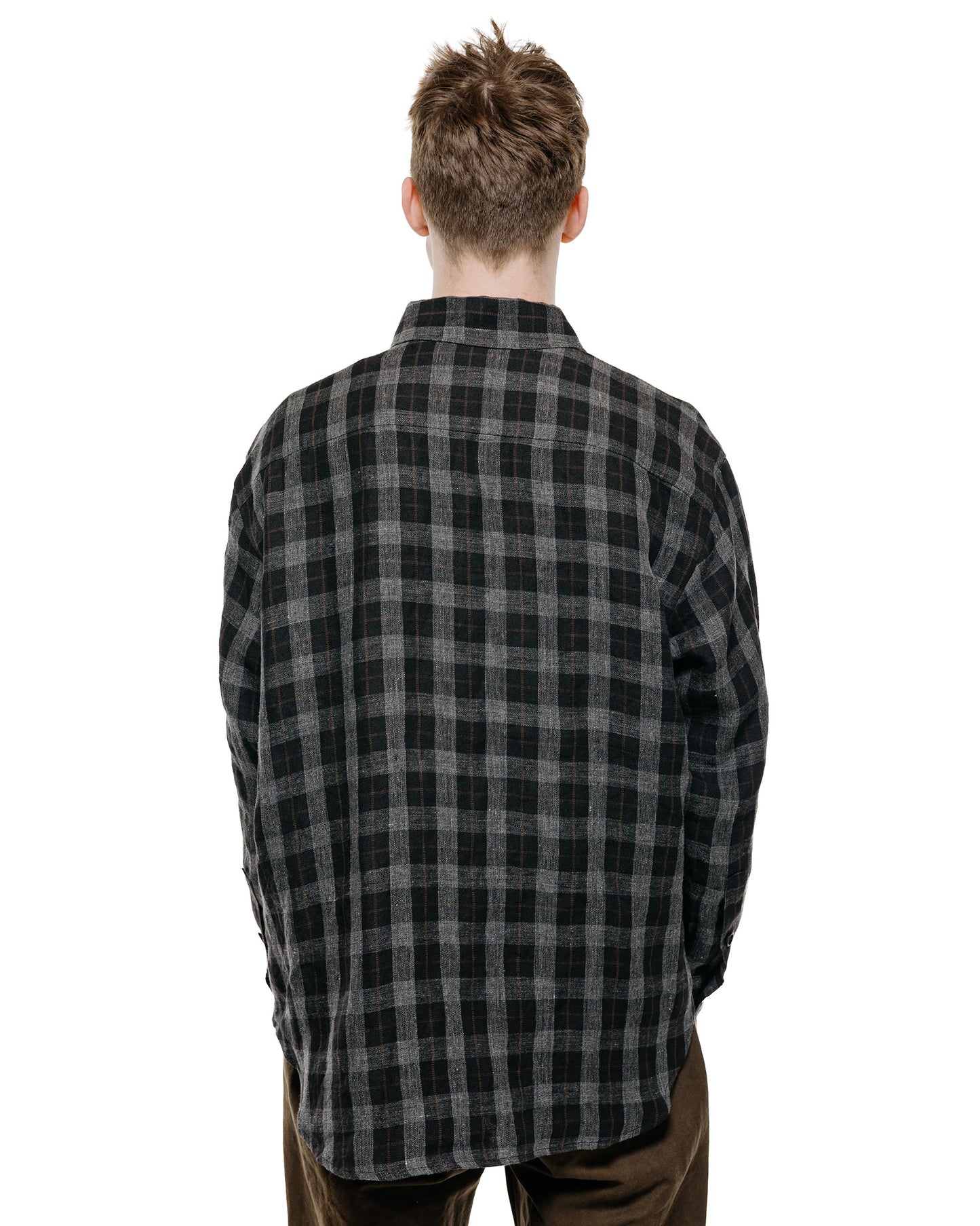 lost & found evan kinori evan kinori Big Shirt Two Yarn Dye Linen Check Charcoal/Brown/Black