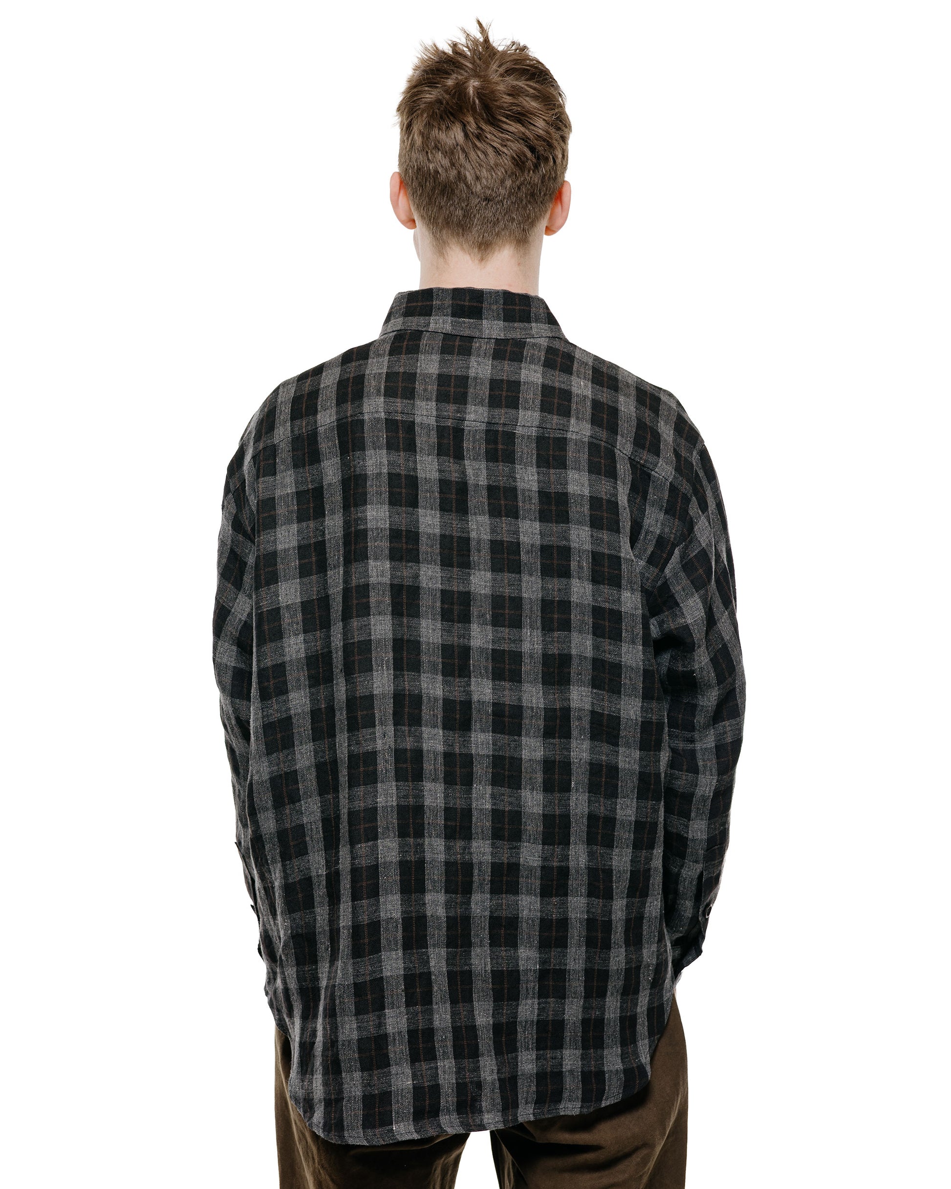 lost & found evan kinori evan kinori Big Shirt Two Yarn Dye Linen Check Charcoal/Brown/Black