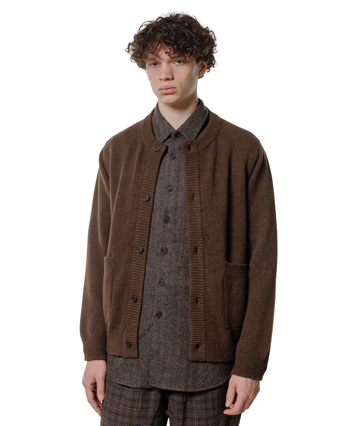 lost & found evan kinori evan kinori Crewneck Cardigan Undyed Yak Wool Dark Brown
