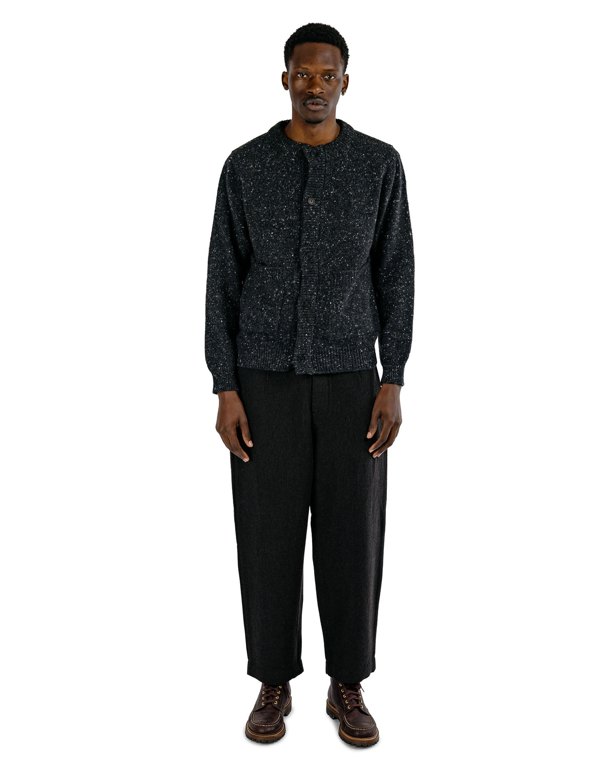 evan kinori Crewneck Cardigan Wool Cashmere Tweed Black