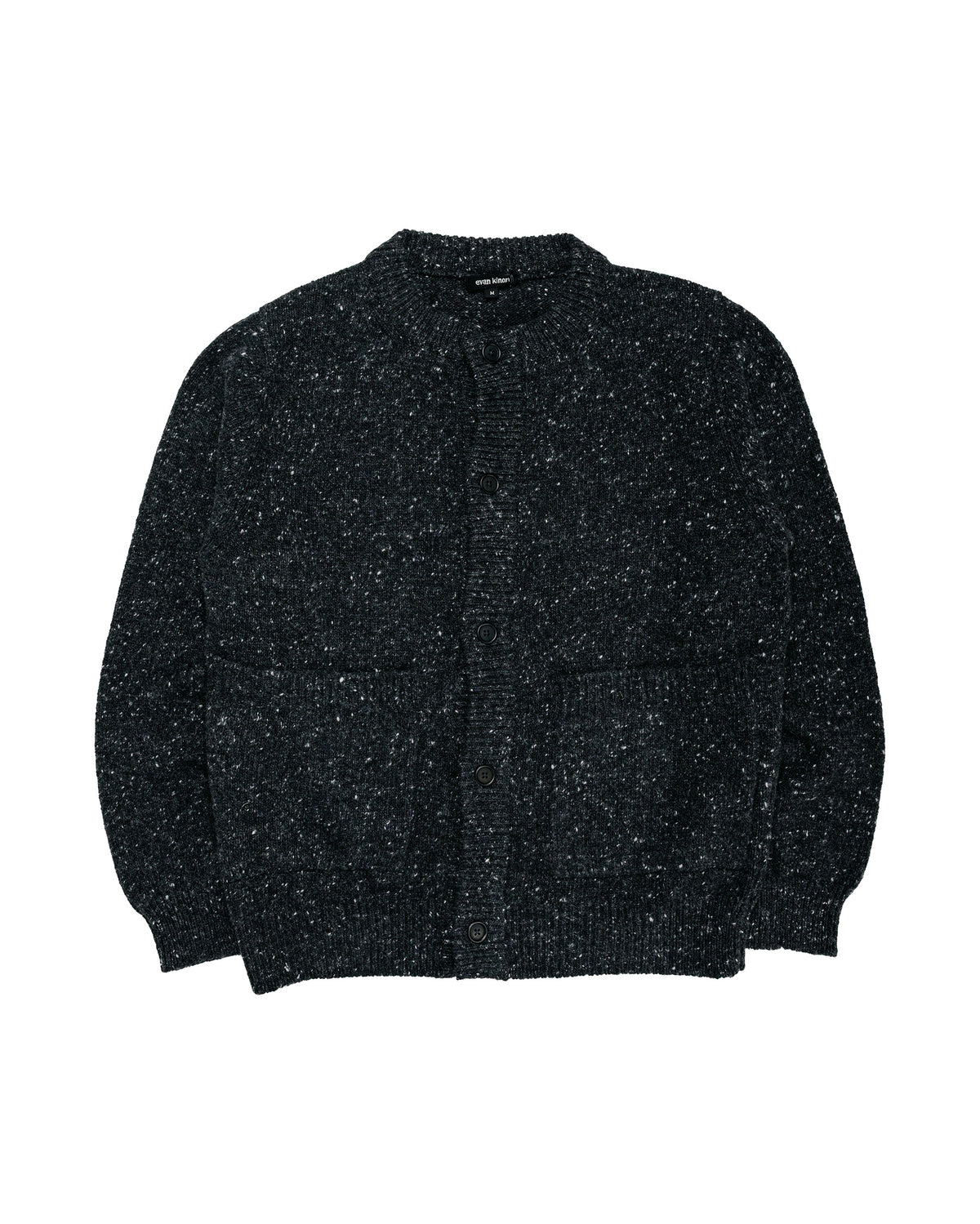 evan kinori Crewneck Cardigan Wool Cashmere Tweed Black