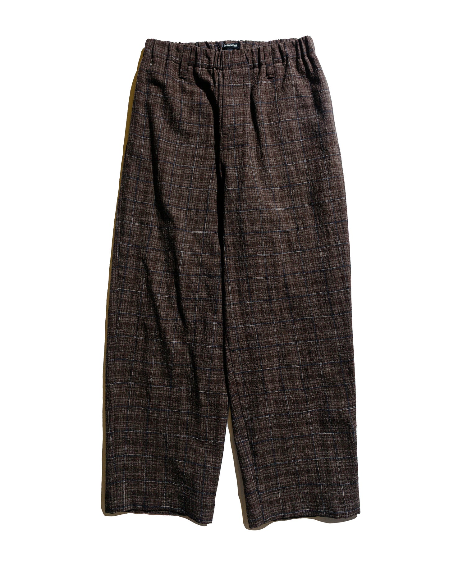 lost & found evan kinori evan kinori Elastic Pant Kasuri Wool Check Brown/Beige/Navy