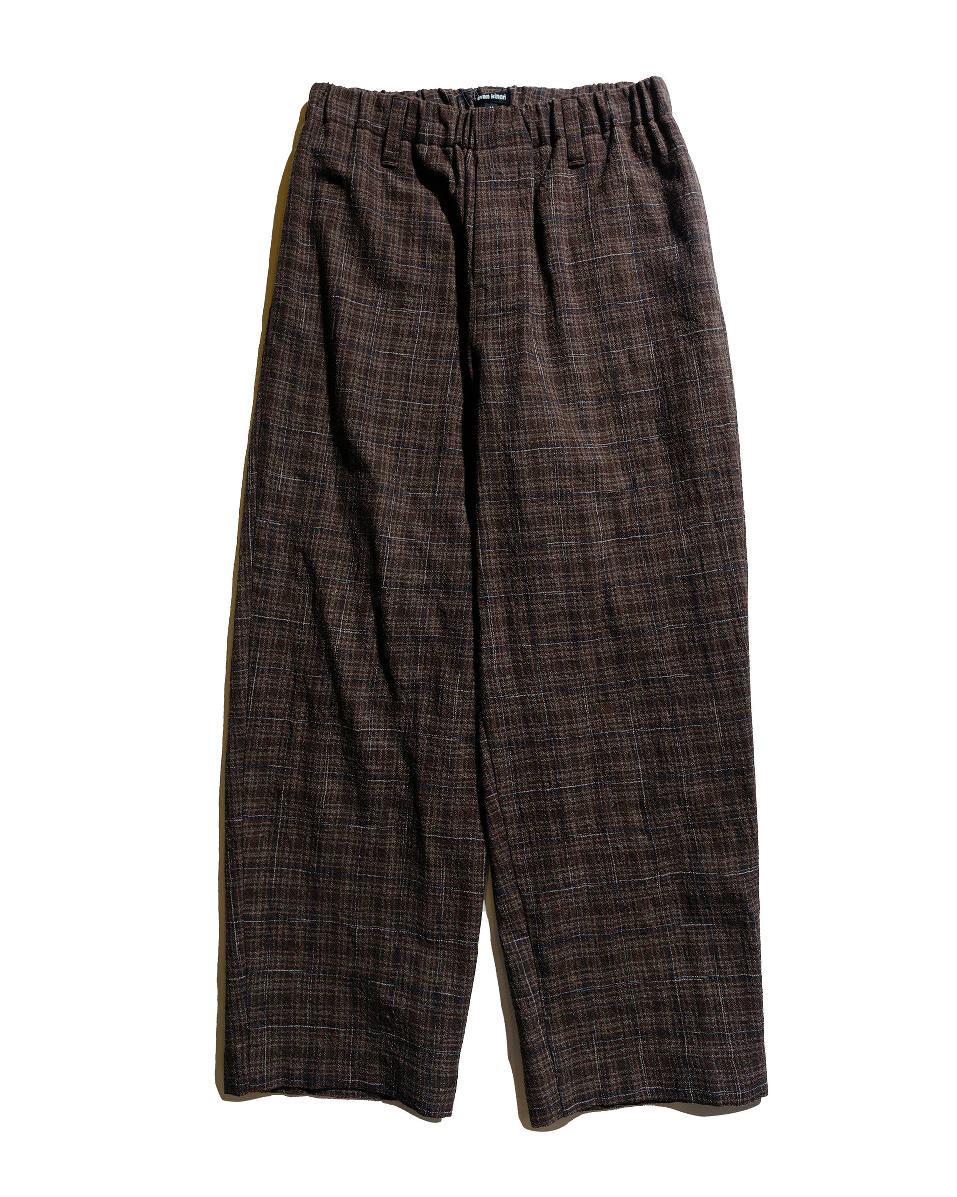 lost & found evan kinori evan kinori Elastic Pant Kasuri Wool Check Brown/Beige/Navy