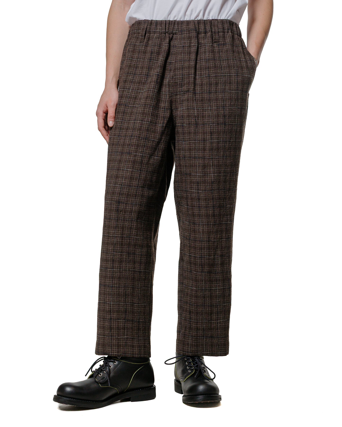 lost & found evan kinori evan kinori Elastic Pant Kasuri Wool Check Brown/Beige/Navy