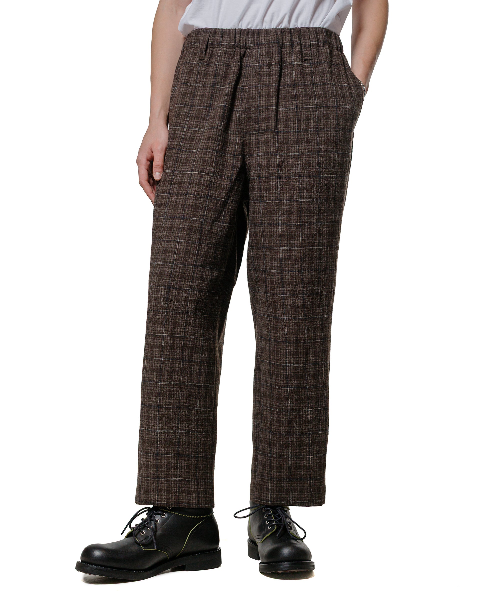 lost & found evan kinori evan kinori Elastic Pant Kasuri Wool Check Brown/Beige/Navy