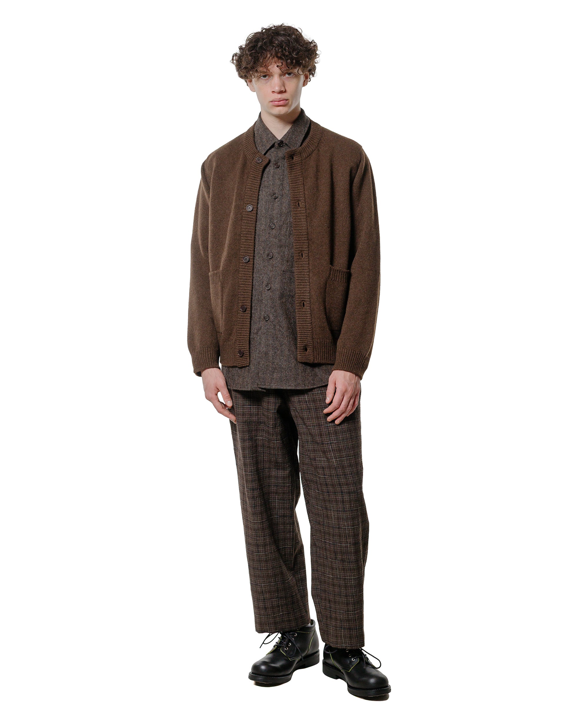 lost & found evan kinori evan kinori Elastic Pant Kasuri Wool Check Brown/Beige/Navy
