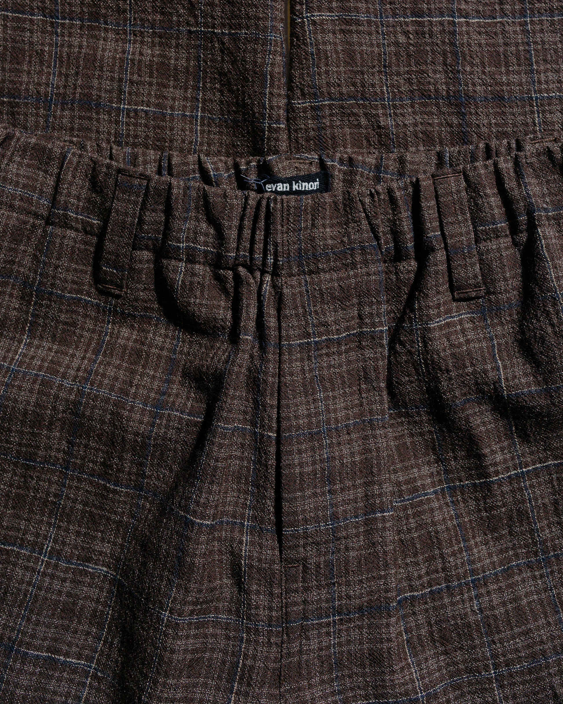 lost & found evan kinori evan kinori Elastic Pant Kasuri Wool Check Brown/Beige/Navy