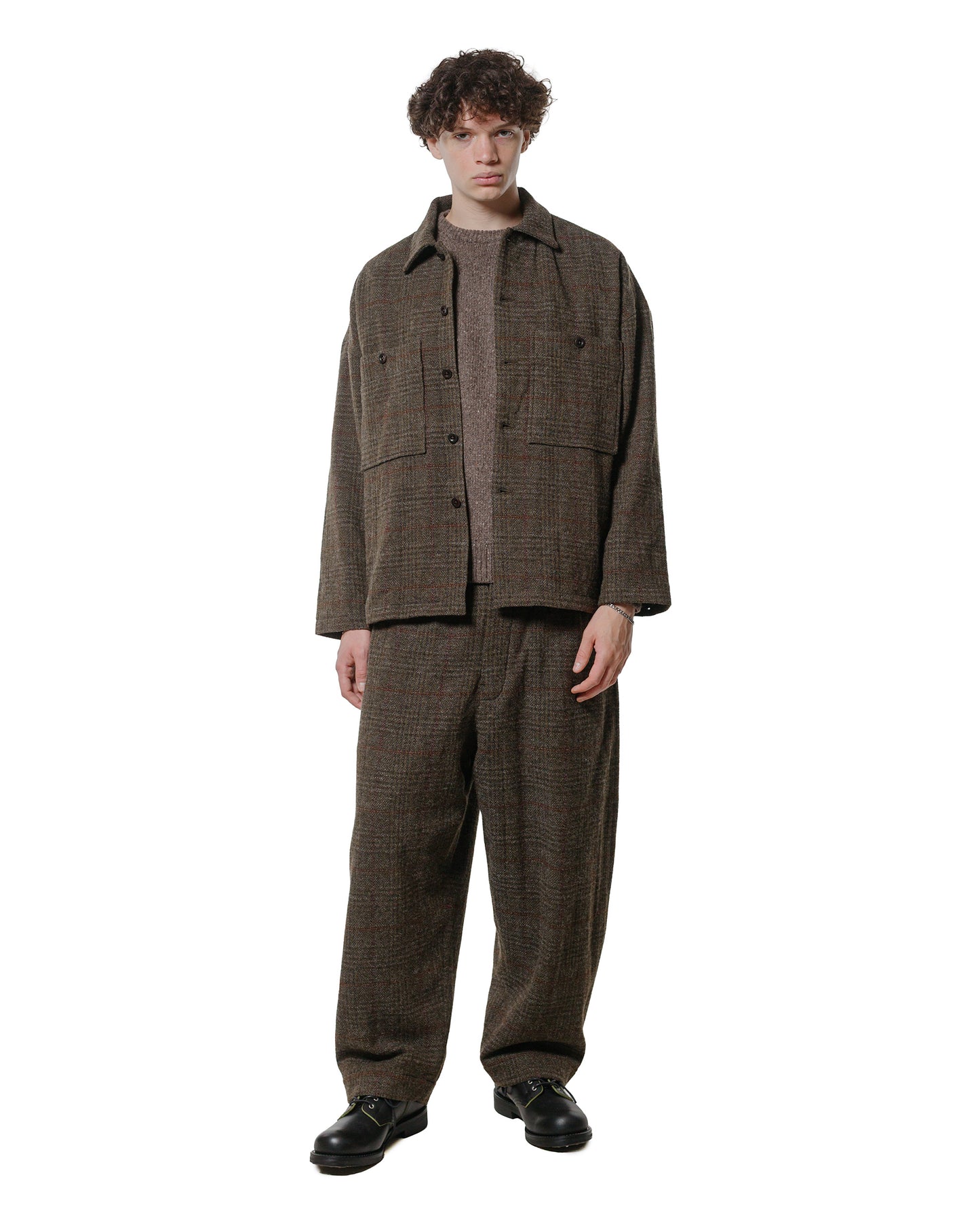 lost & found evan kinori evan kinori Field Shirt Two Wool Herringbone Check Dark Olive/Charcoal