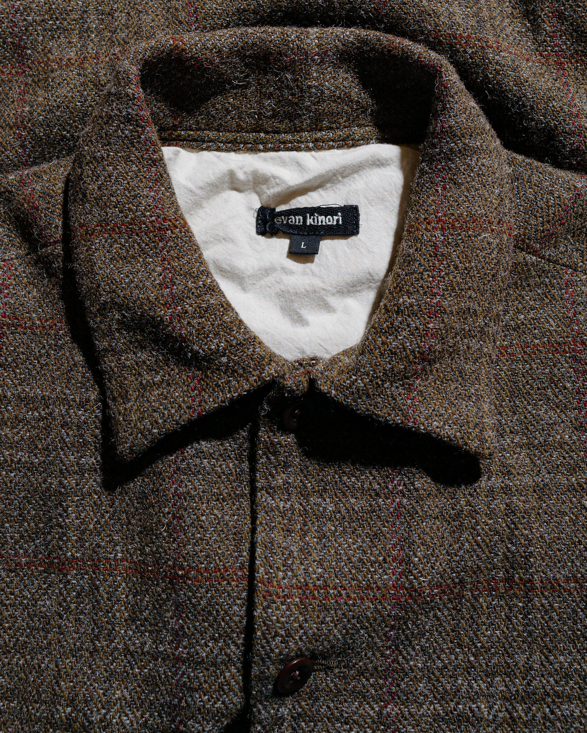 lost & found evan kinori evan kinori Field Shirt Two Wool Herringbone Check Dark Olive/Charcoal