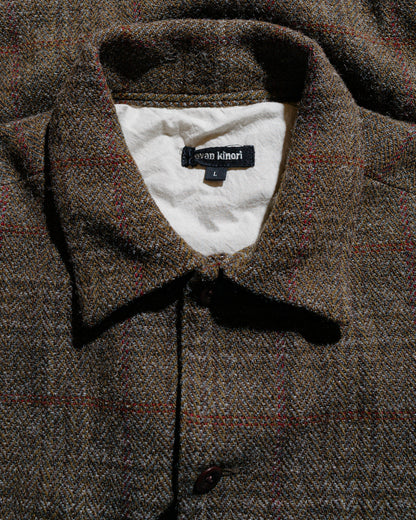 lost & found evan kinori evan kinori Field Shirt Two Wool Herringbone Check Dark Olive/Charcoal