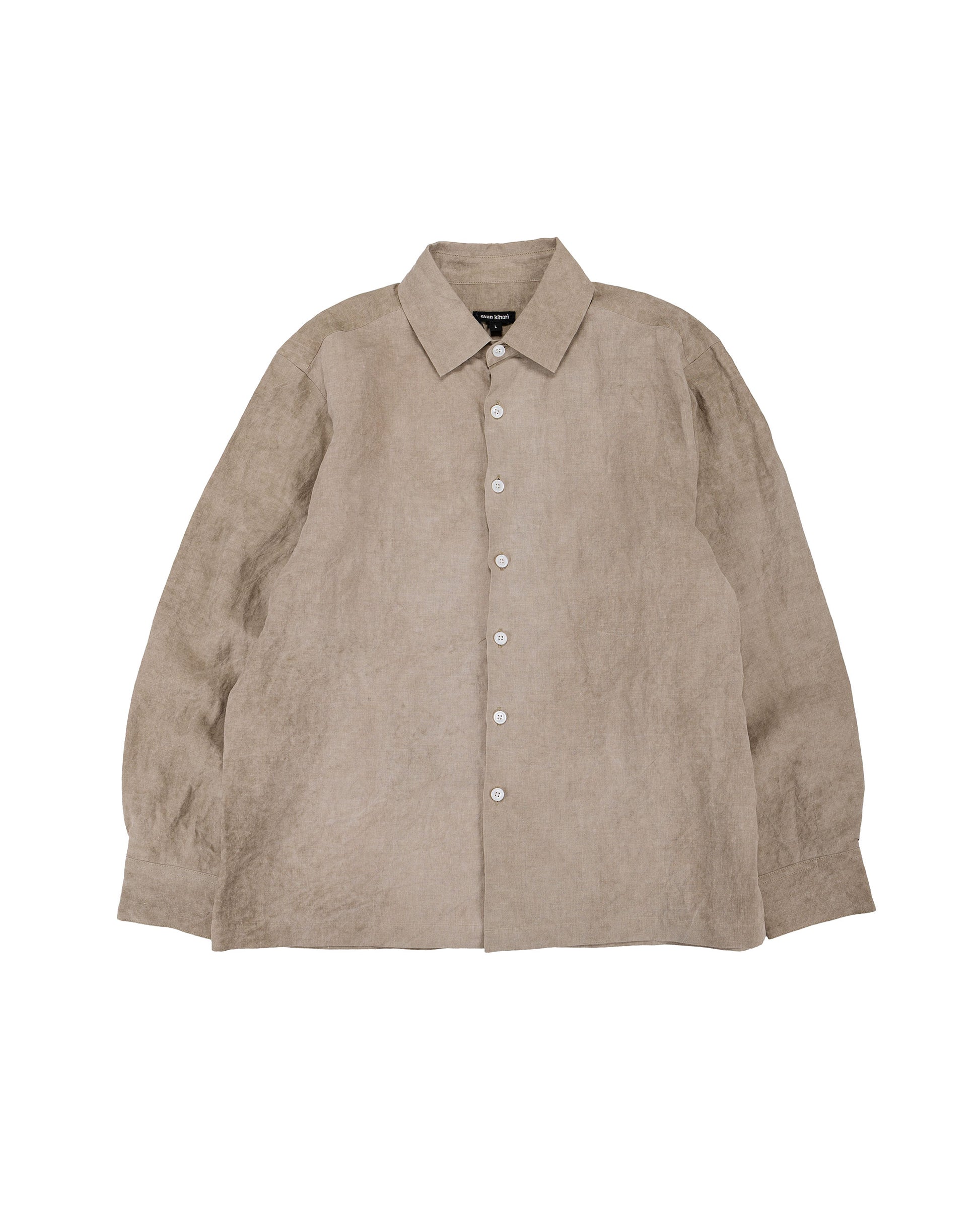 lost & found evan kinori evan kinori Flat Hem Shirt Cold Dyed Hemp Dark Beige
