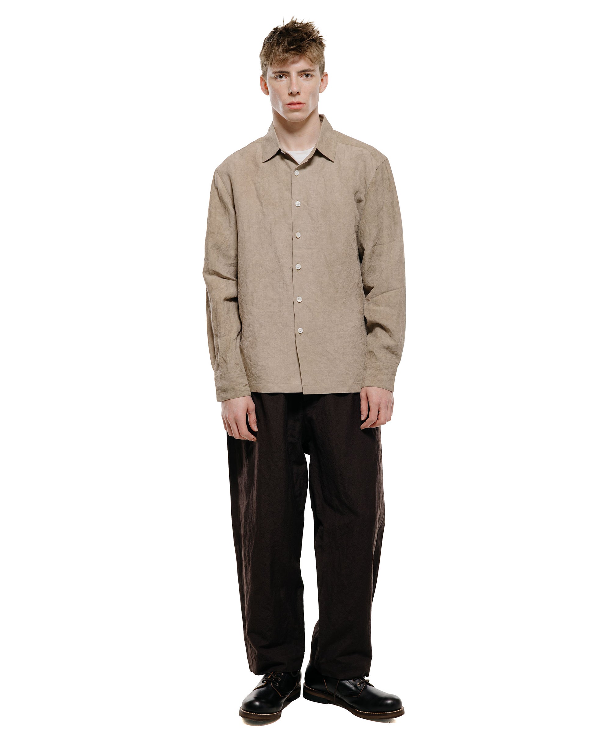 lost & found evan kinori evan kinori Flat Hem Shirt Cold Dyed Hemp Dark Beige